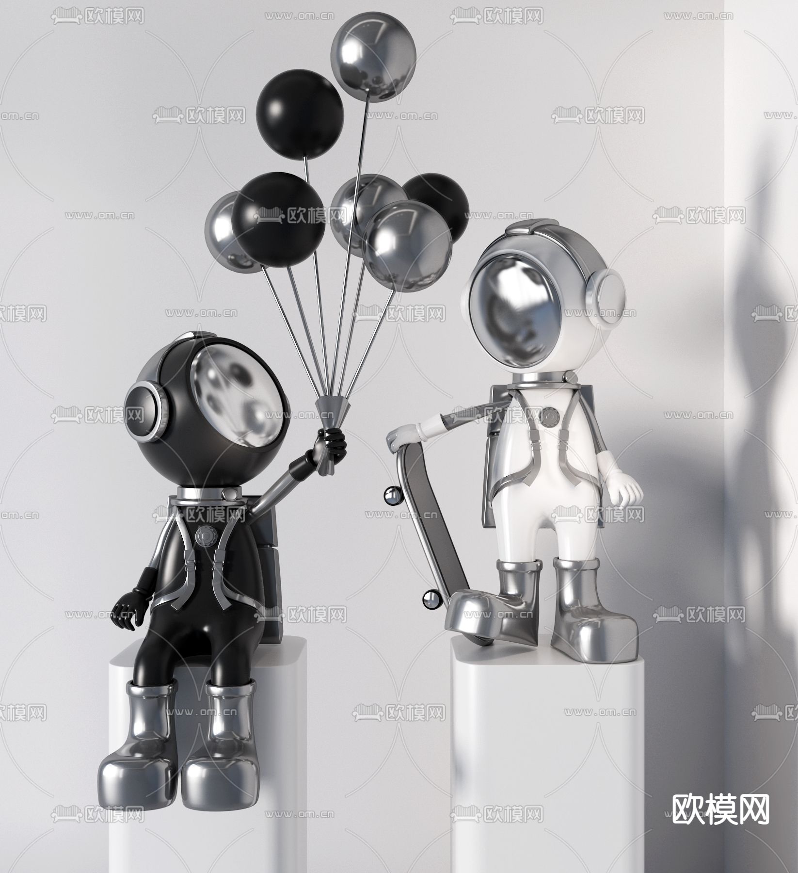 现代宇航员气球潮玩雕塑su模型下载（渲染图1）