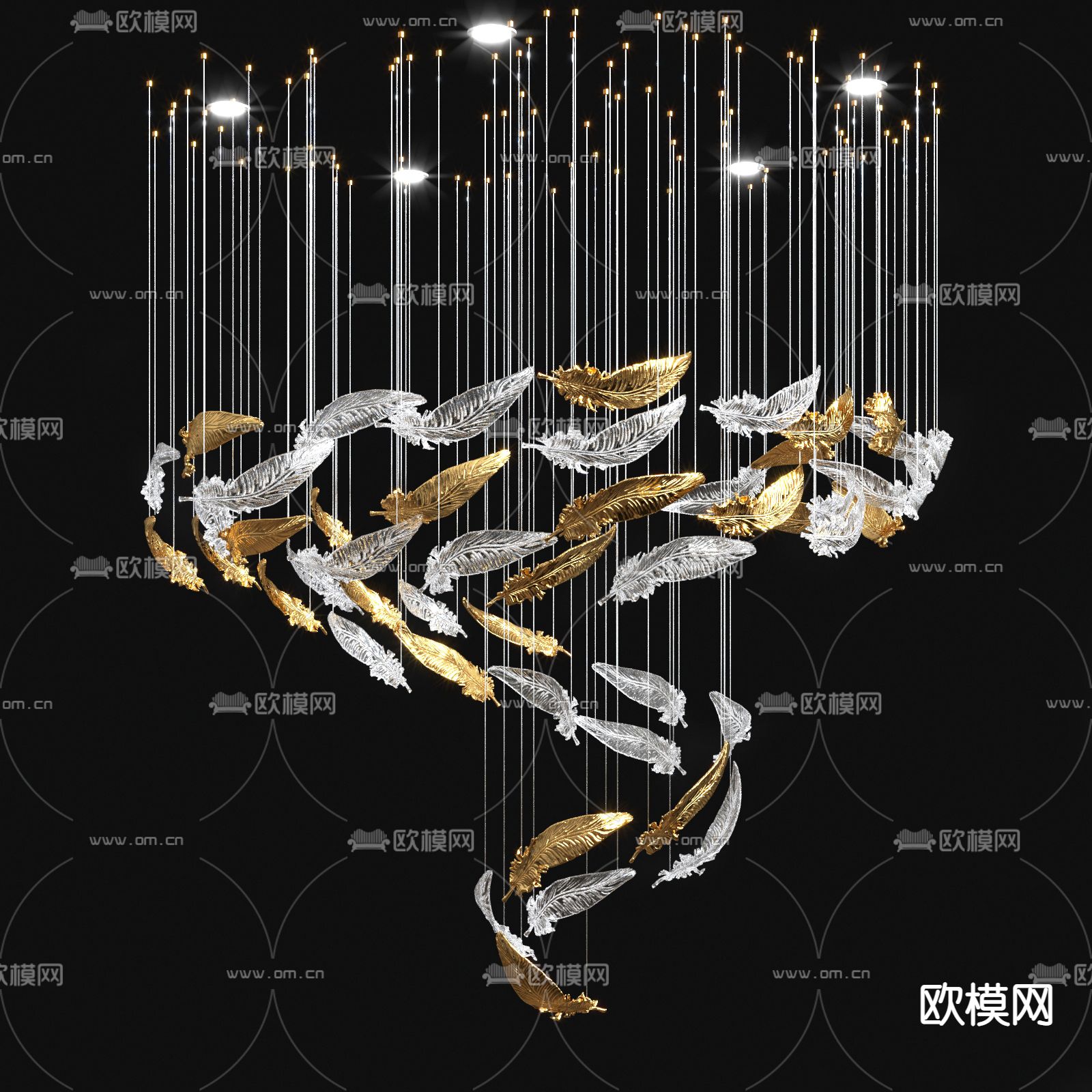 现代艺术羽毛装饰吊灯3d模型