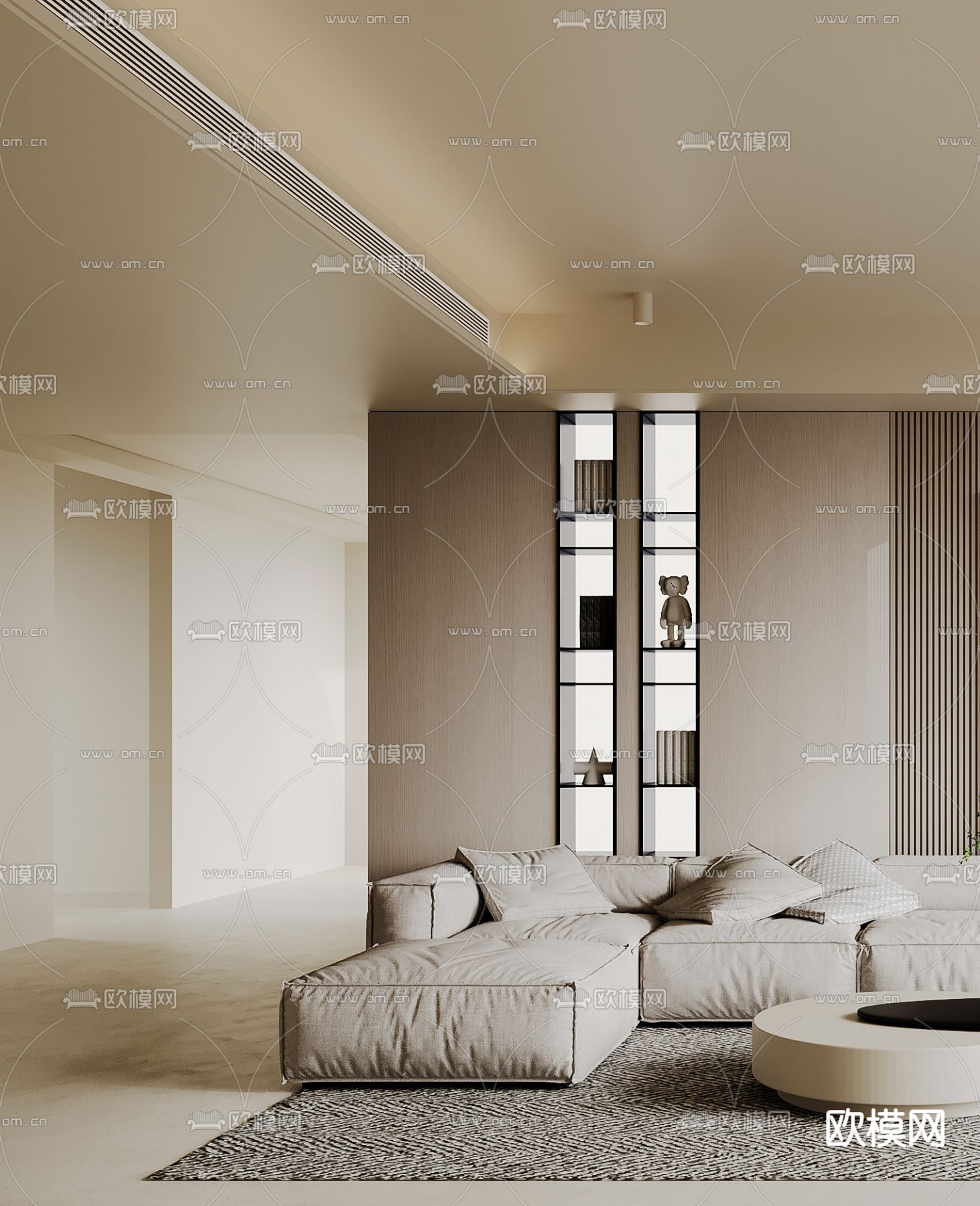 现代奶油风客厅3d模型下载（渲染图2）