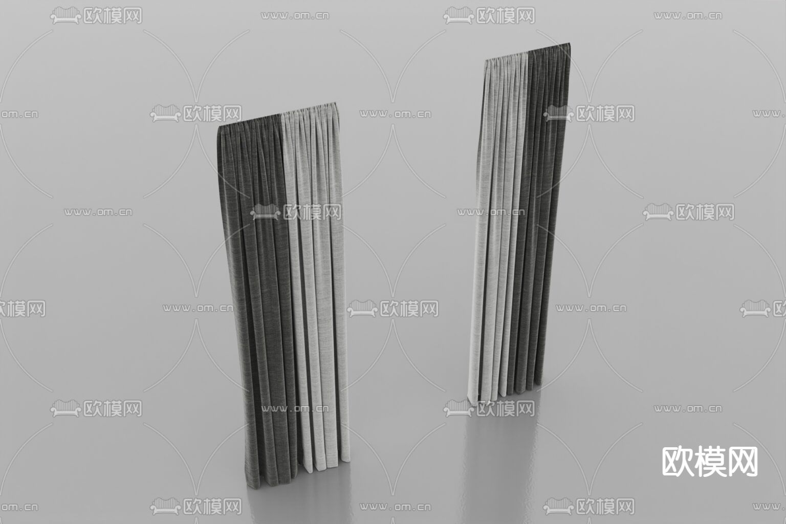 现代简约布艺遮光窗帘免费3d模型下载