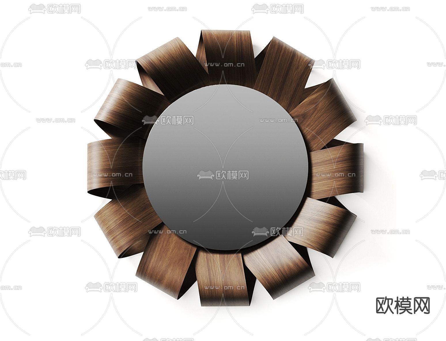 现代木片圆形装饰镜3d模型下载