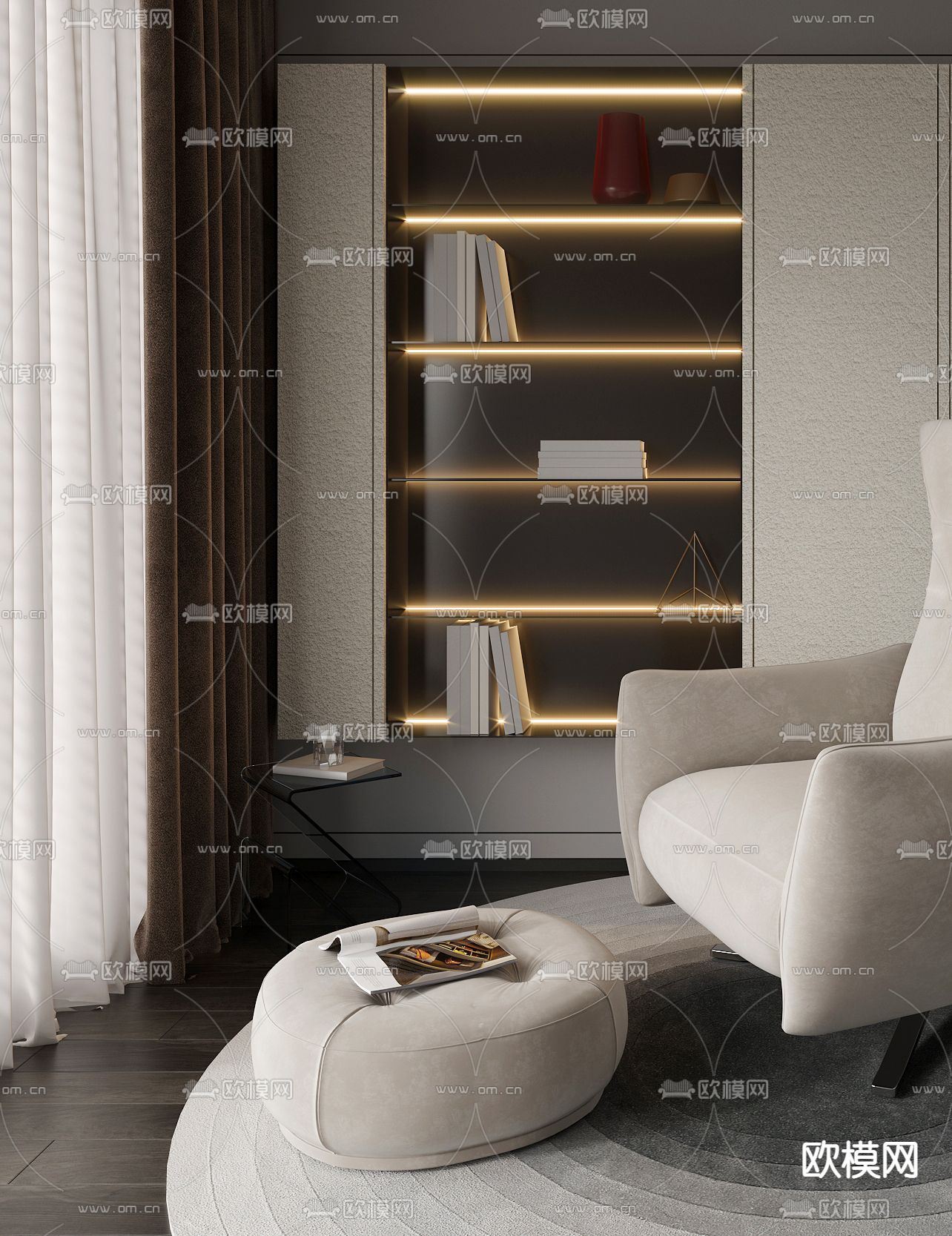 现代灰色单人沙发3d模型下载（渲染图2）