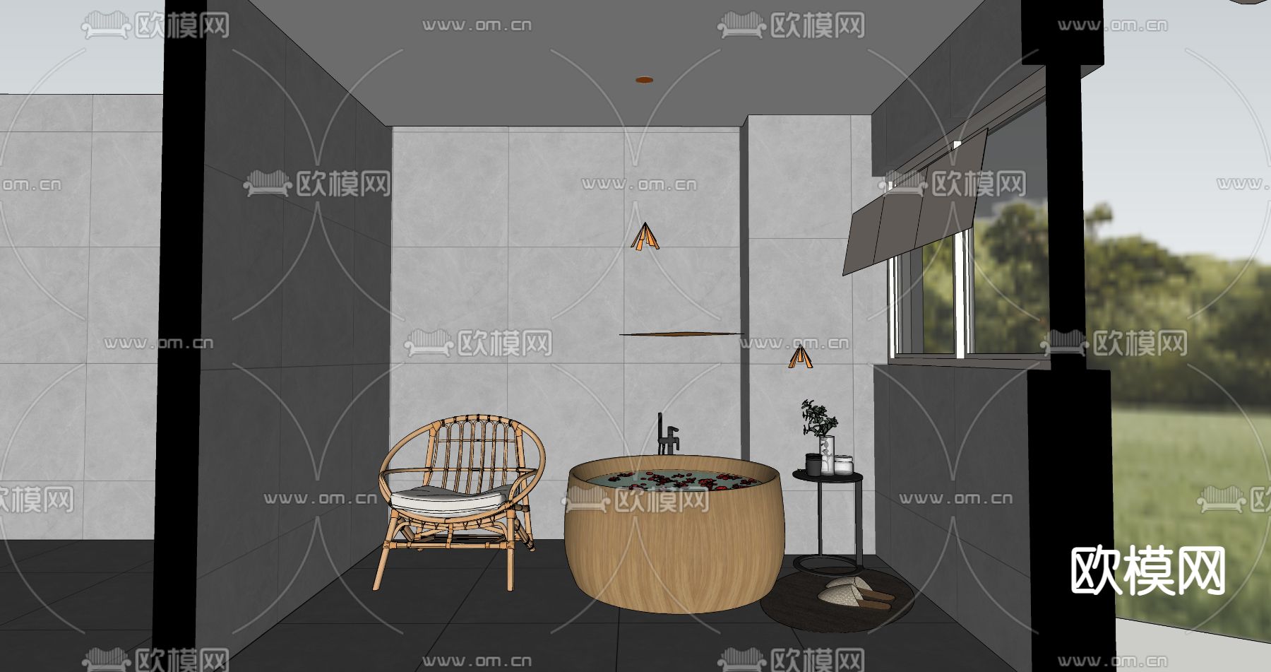 侘寂风SPA会所泡澡间su模型下载（渲染图2）