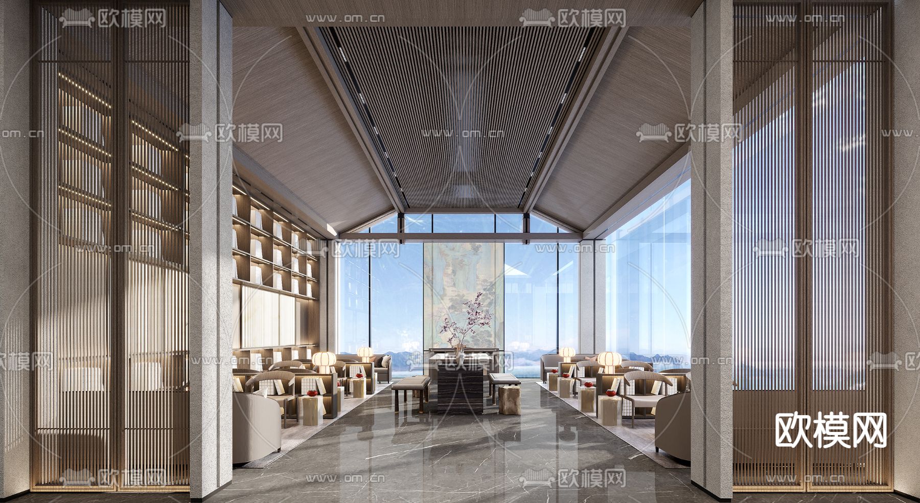 新中式售楼处洽谈区3d模型下载