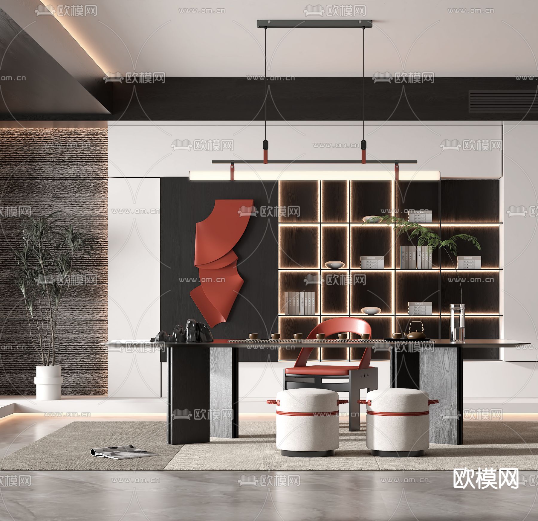 现代高级灰茶室3d模型下载（渲染图2）