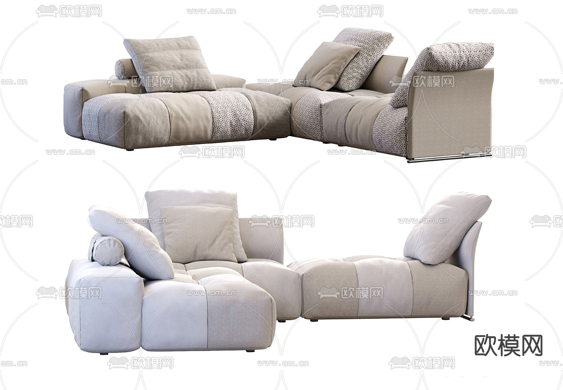 Flexform 现代转角沙发3d模型下载（渲染图2）
