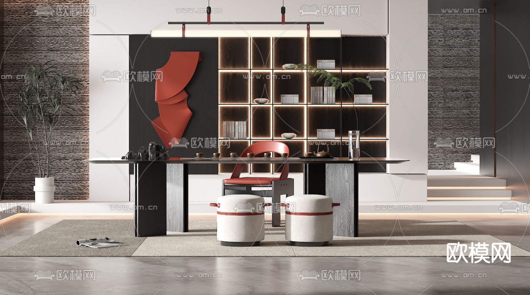 现代高级灰茶室3d模型下载（渲染图3）