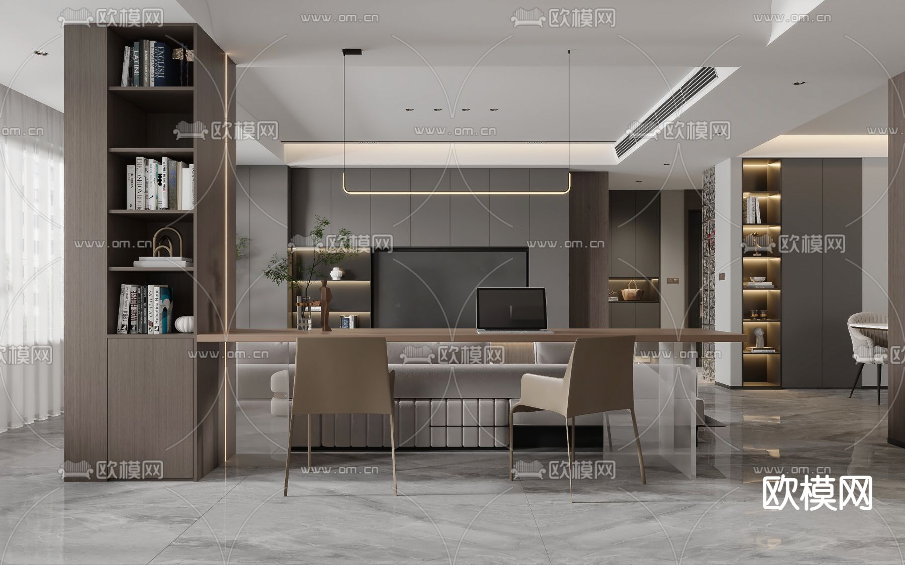现代复式客厅餐厅3d模型