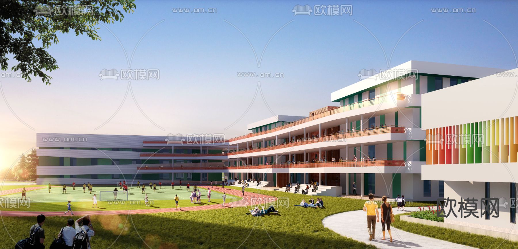 现代学校建筑外观3d模型下载