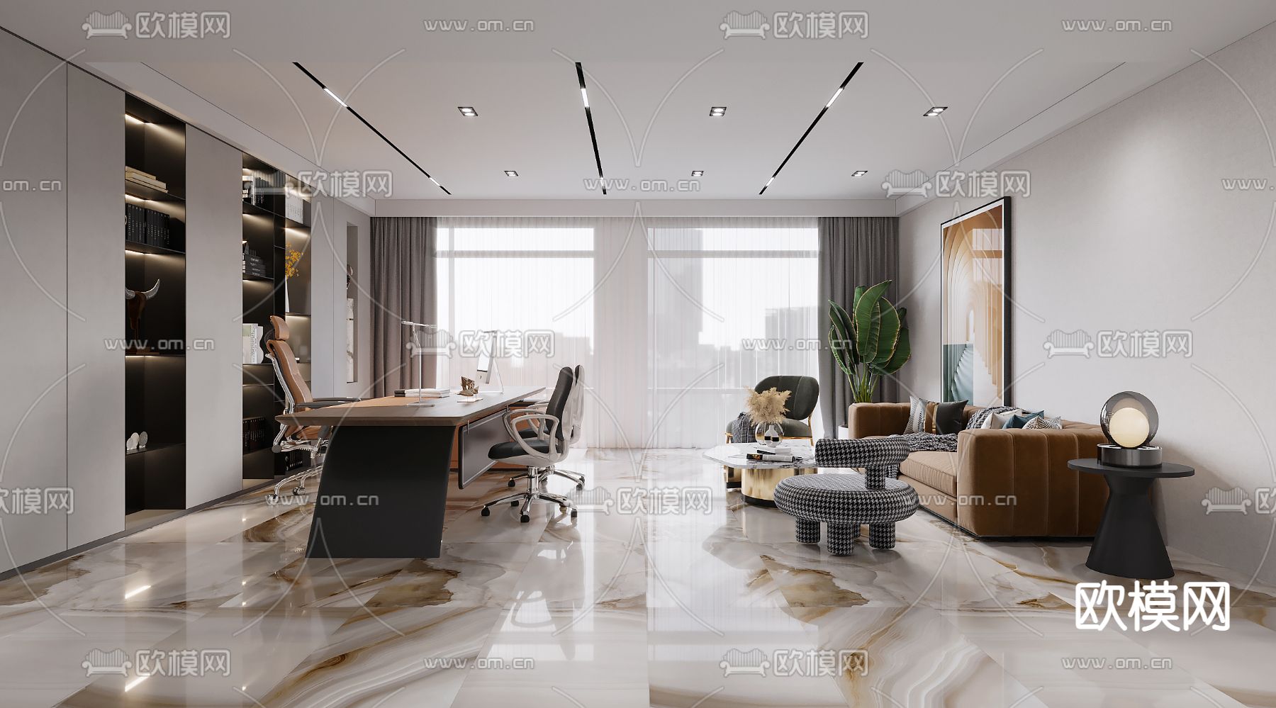 现代轻奢总经理办公室3d模型下载