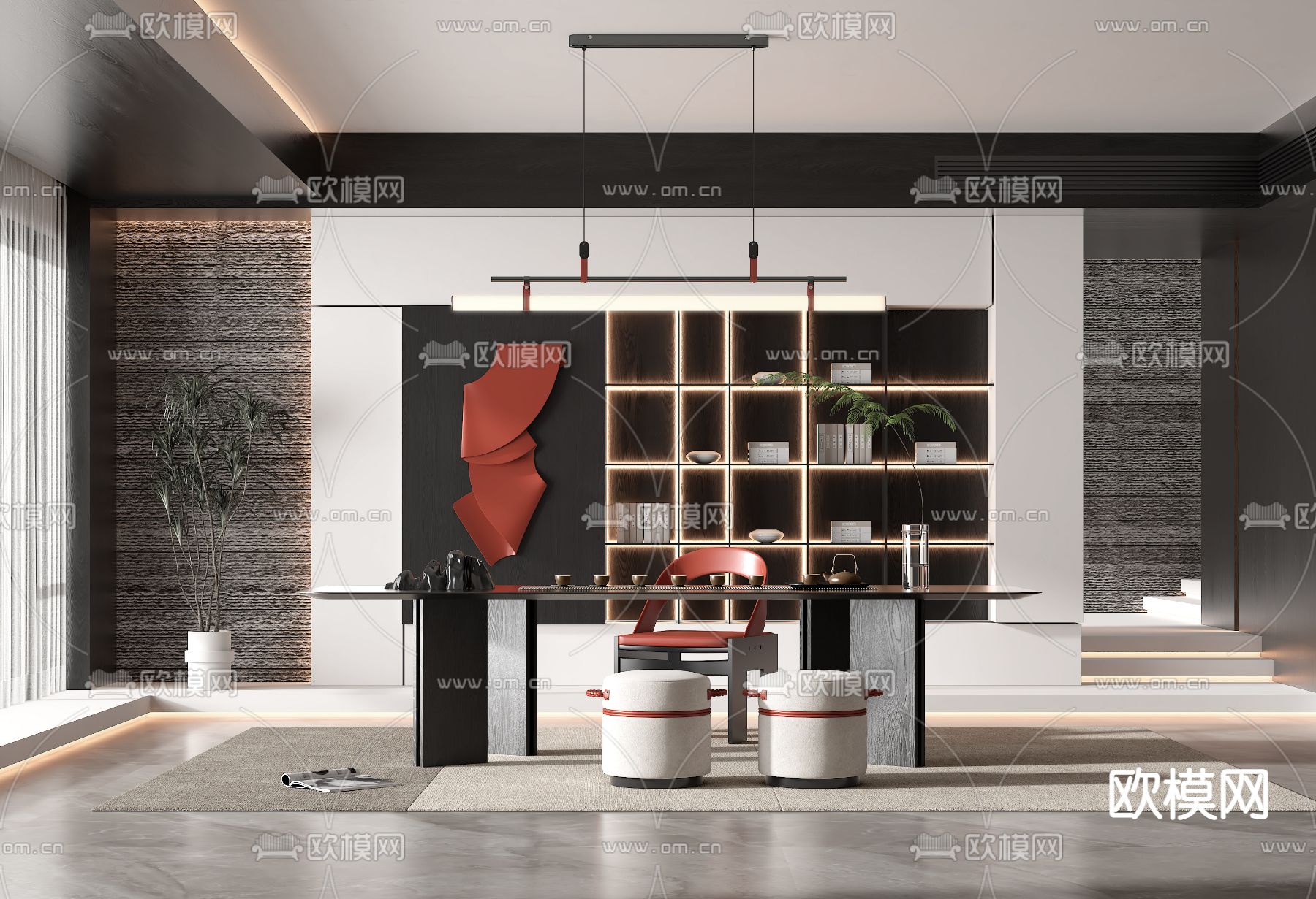 现代高级灰茶室3d模型下载（渲染图1）