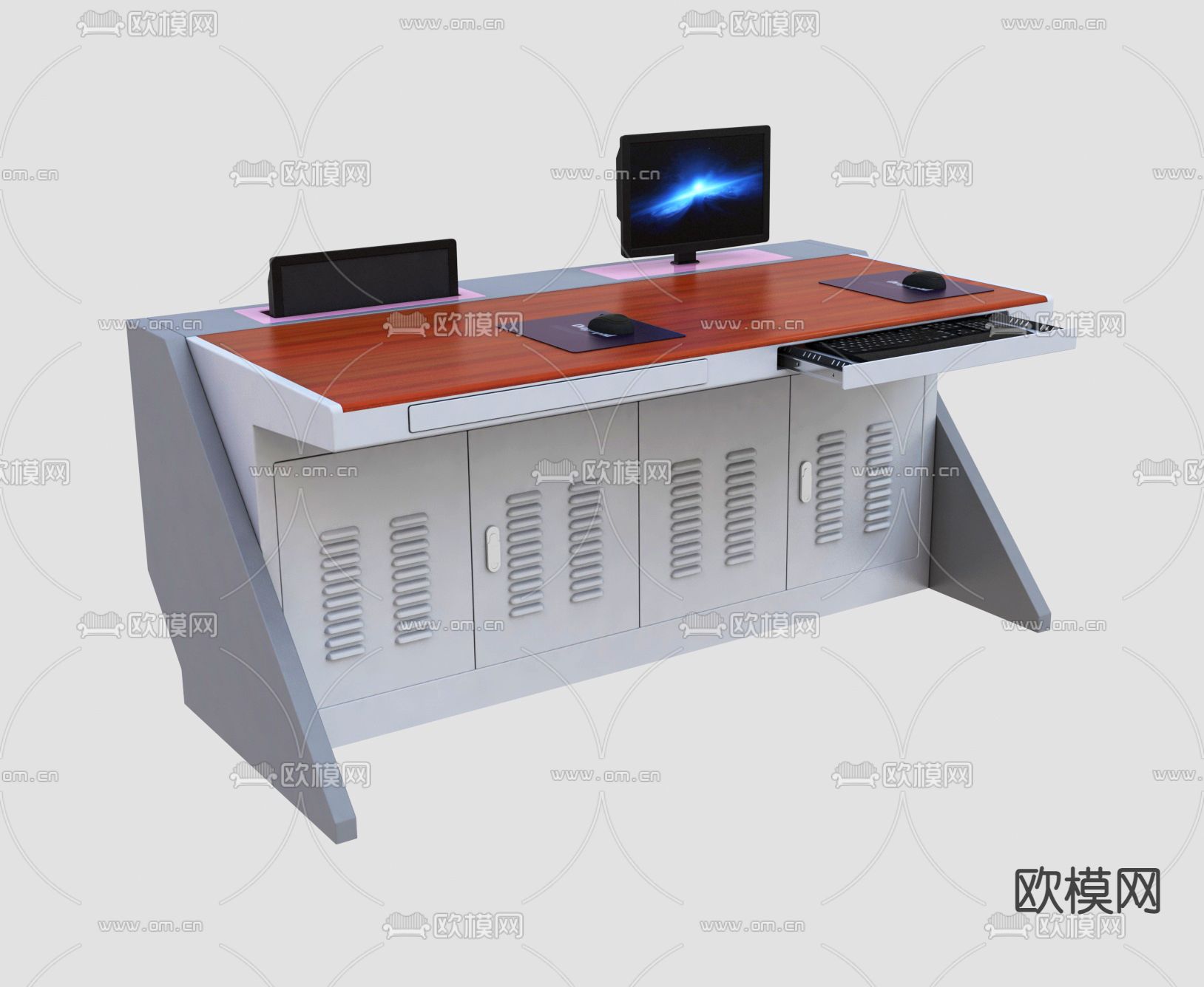 现代监控室监控台桌椅3d模型下载