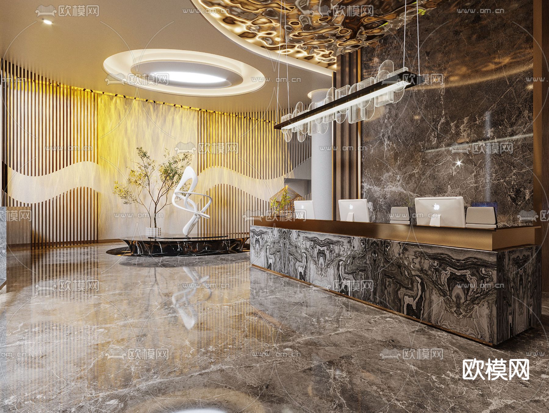 现代售楼部前台接待3d模型下载_ID12093381_3dmax免费模型-欧模网