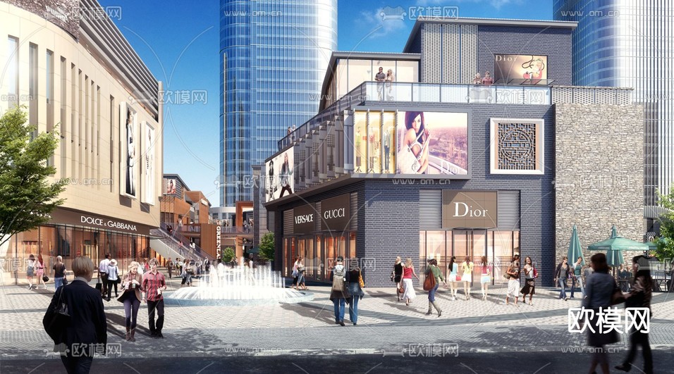 现代商业街区3d模型下载