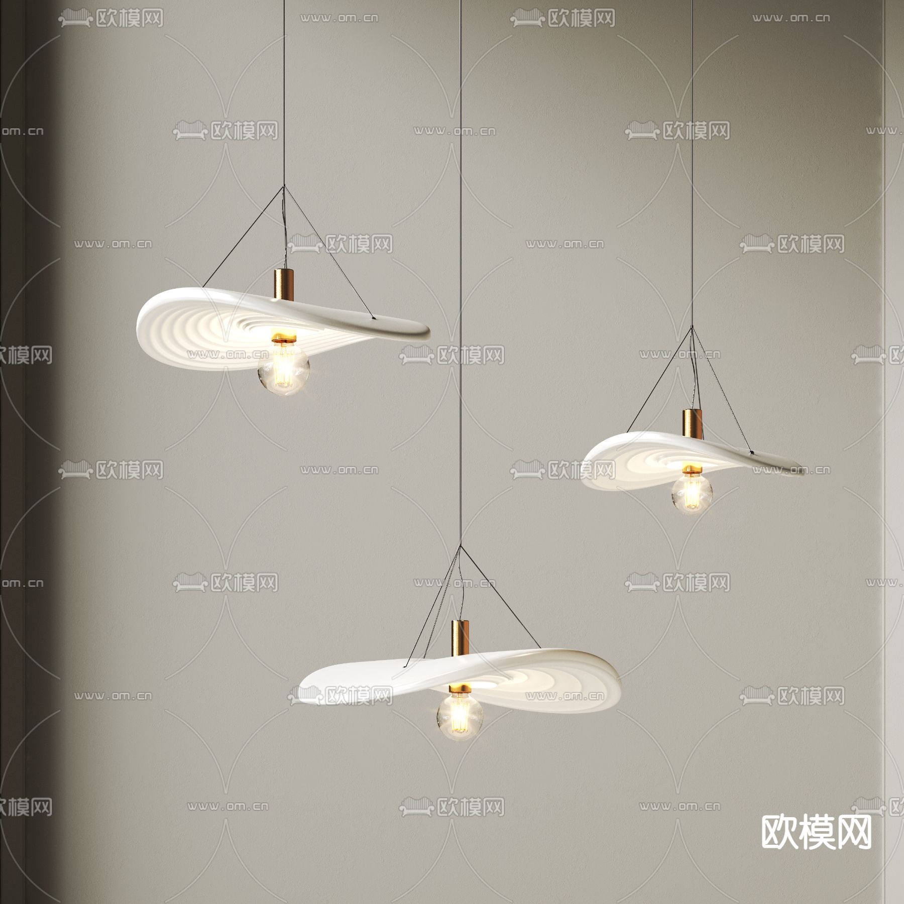 现代奶油白创意吊灯3d模型下载