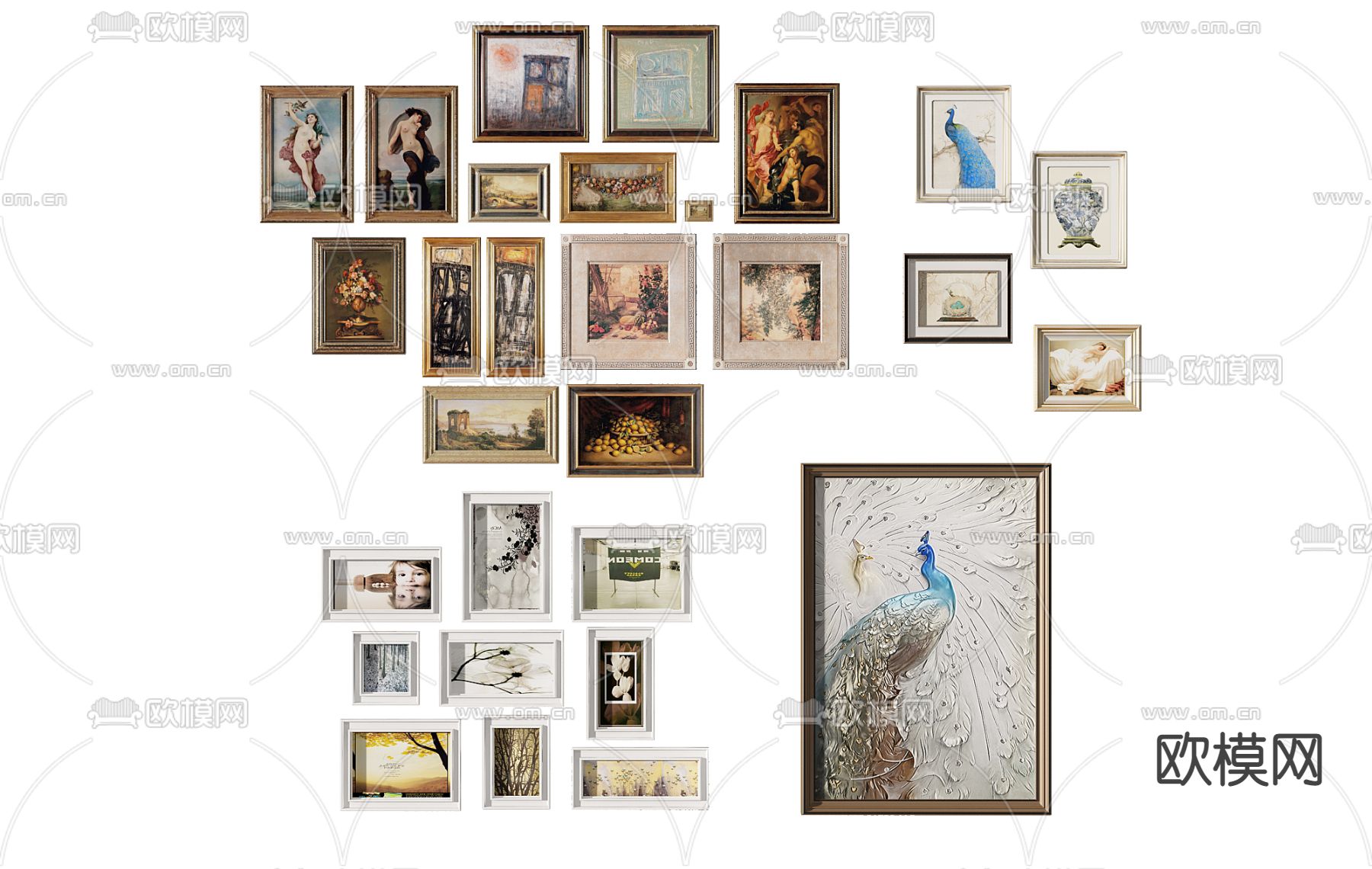 欧式孔雀装饰画3d模型下载
