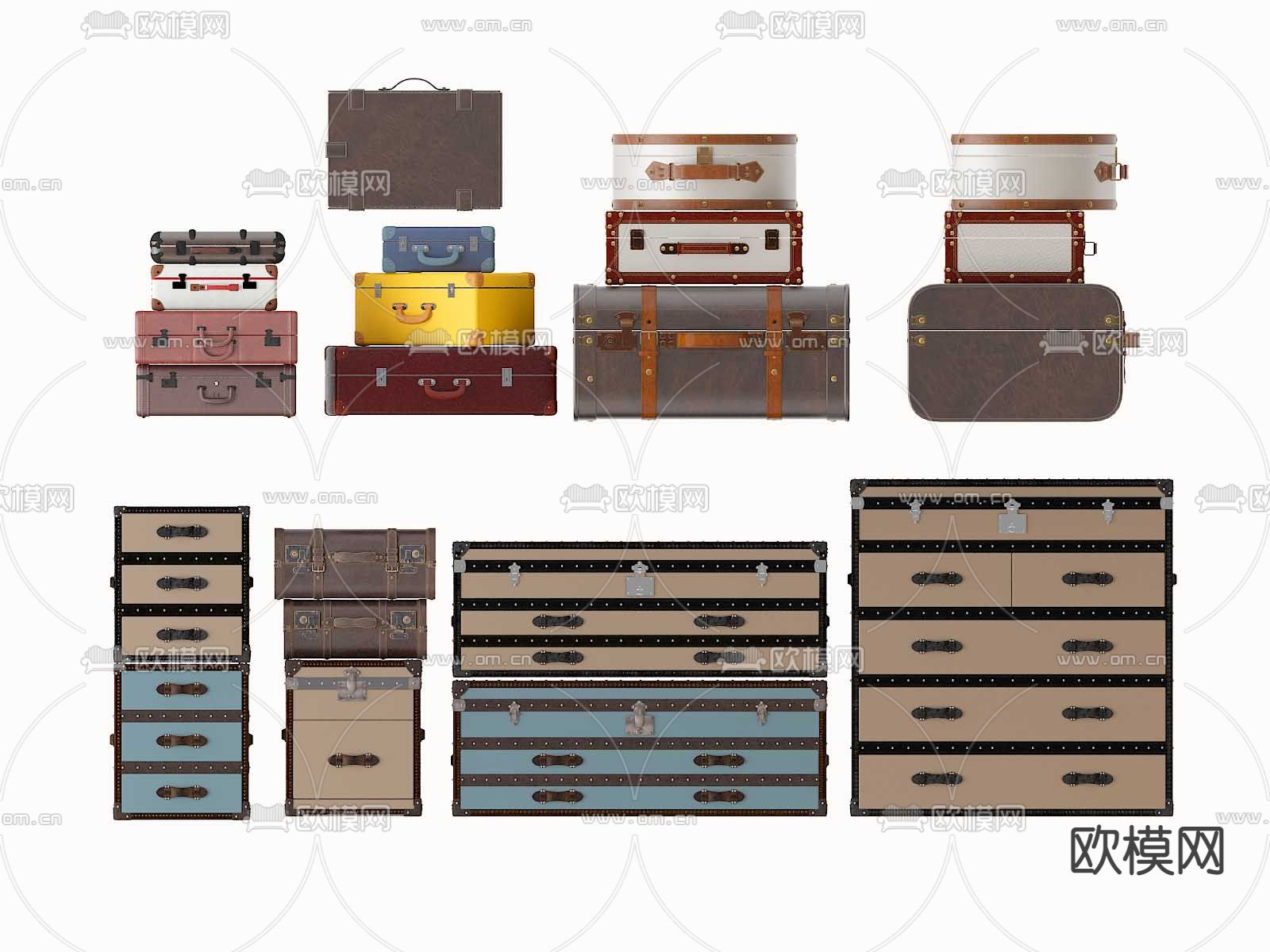 美式行李箱包3D模型下载