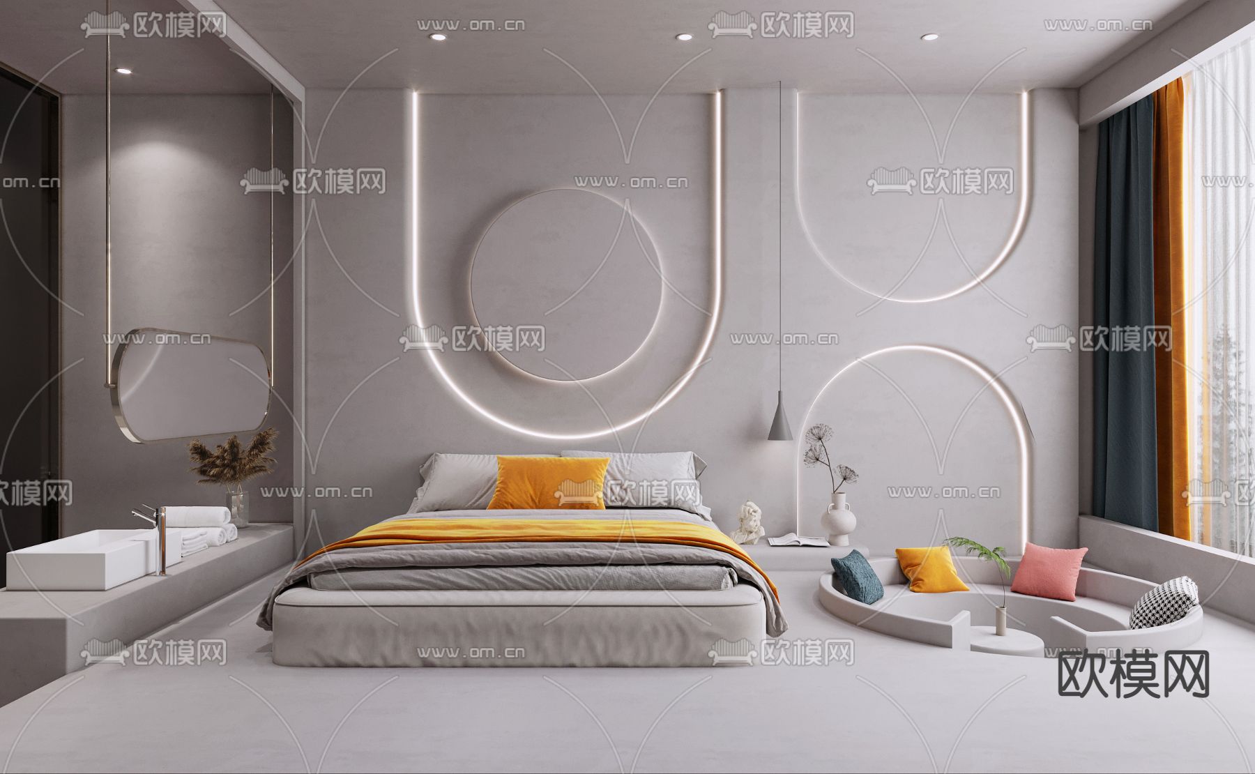 侘寂民宿客房3d模型下载（渲染图1）