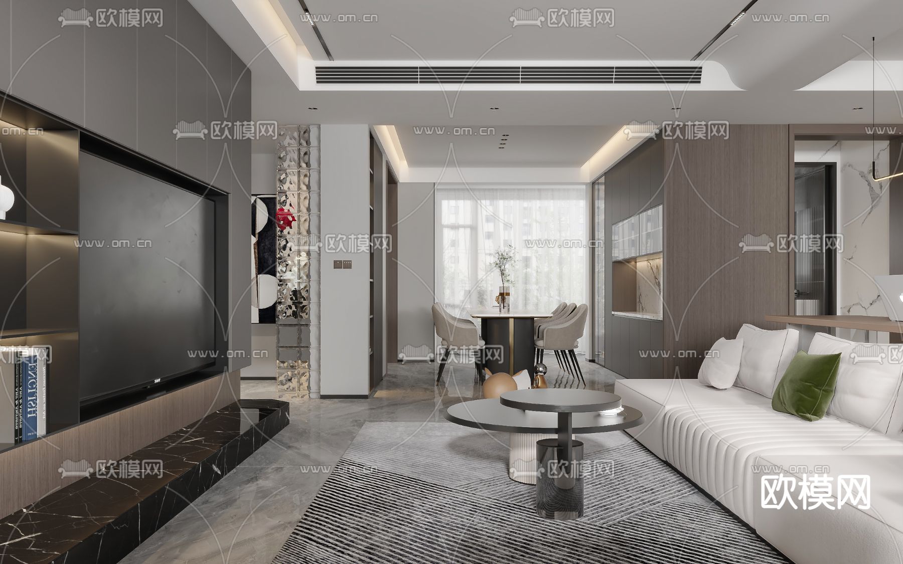 现代复式客厅餐厅3d模型