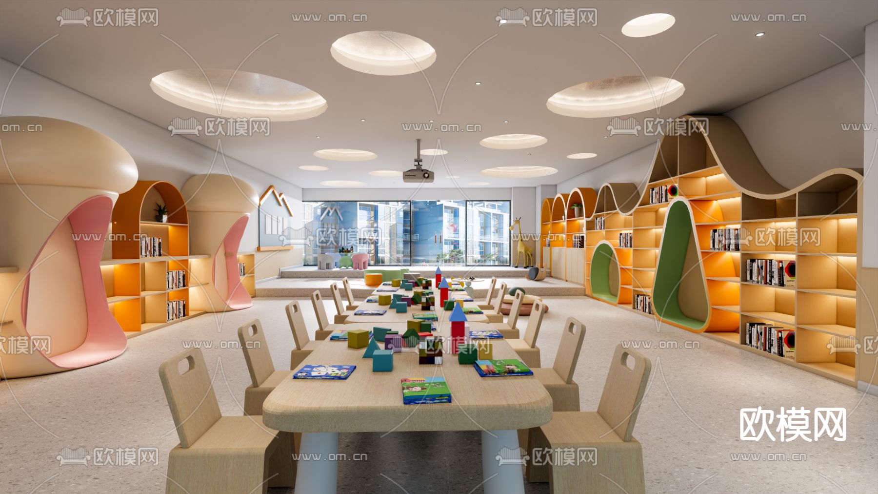 现代幼儿园阅读活动教室3d模型下载（渲染图1）