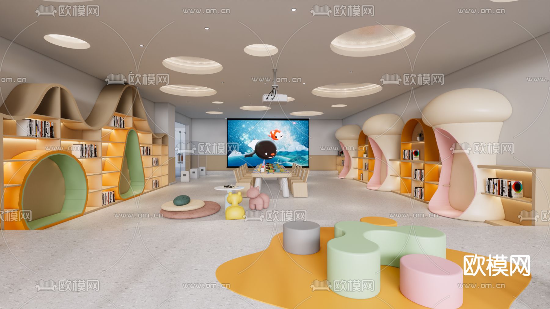 现代幼儿园阅读活动教室3d模型下载（渲染图2）