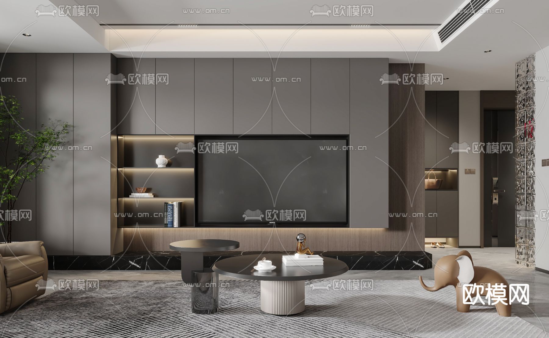 现代复式客厅餐厅3d模型