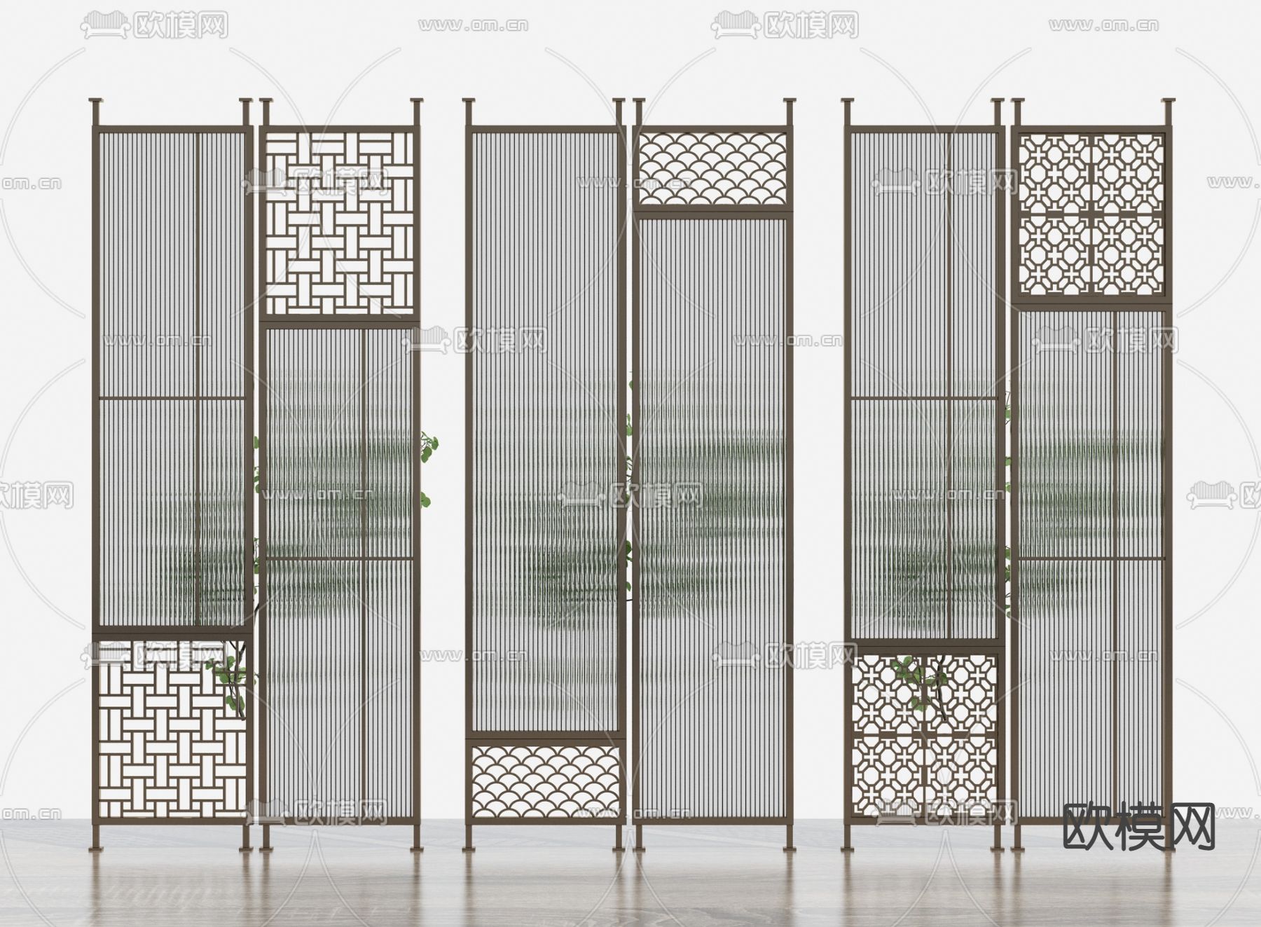 新中式玻璃隔断3d模型下载