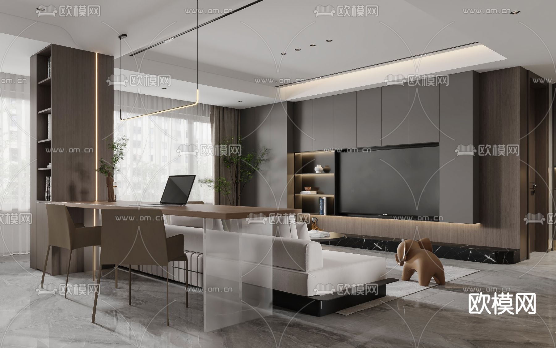 现代复式客厅餐厅3d模型