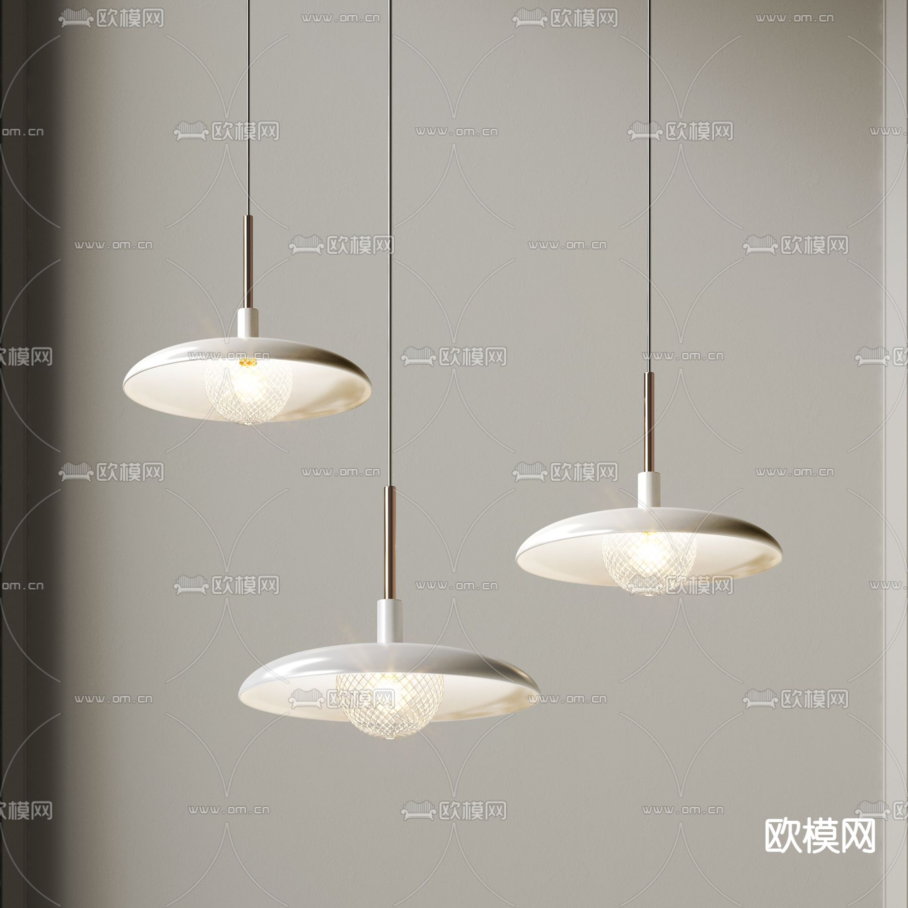 现代白色圆盘吊灯3d模型下载_ID12091264_3dmax免费模型-欧模网