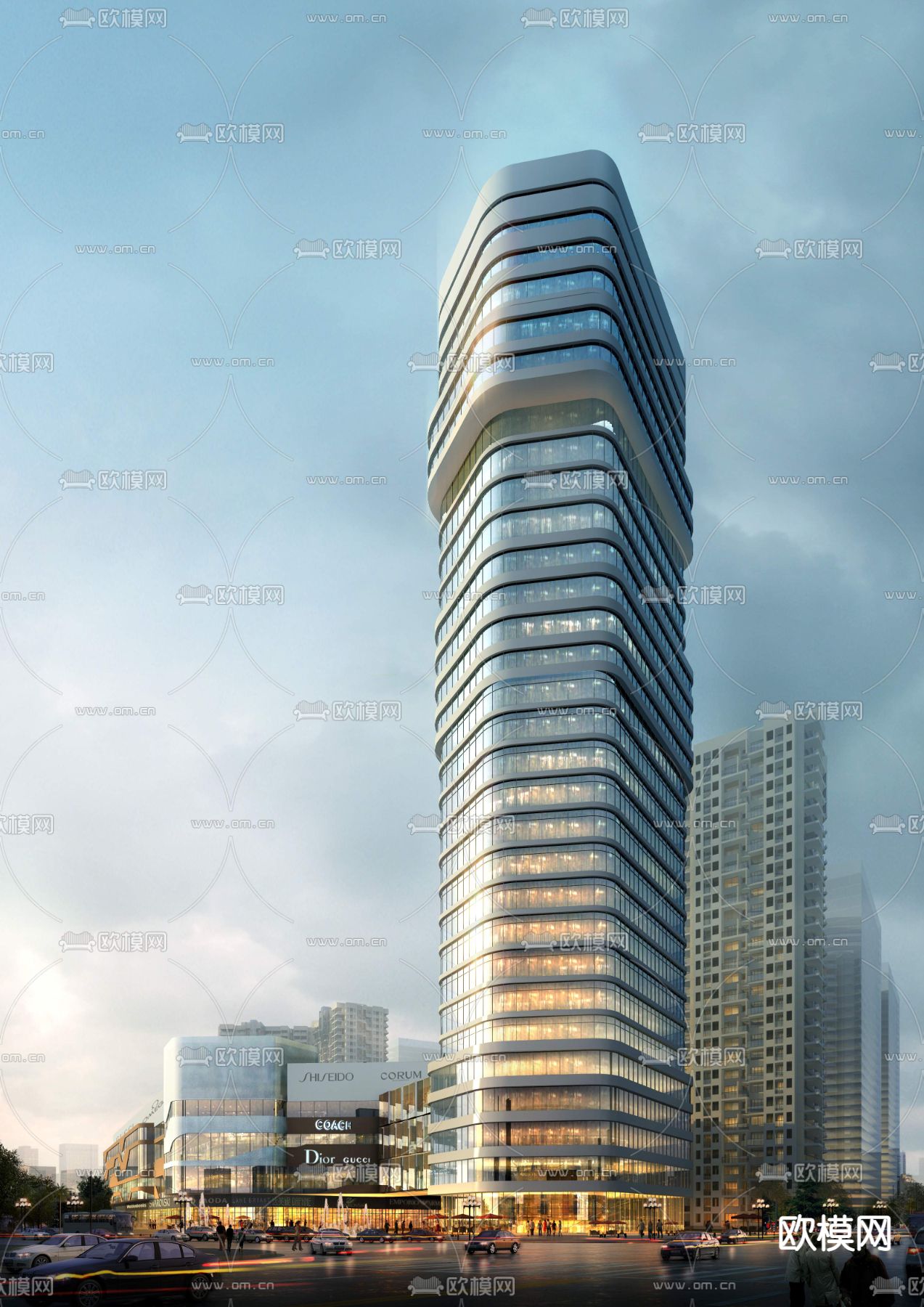 现代高层办公楼建筑外观psd下载