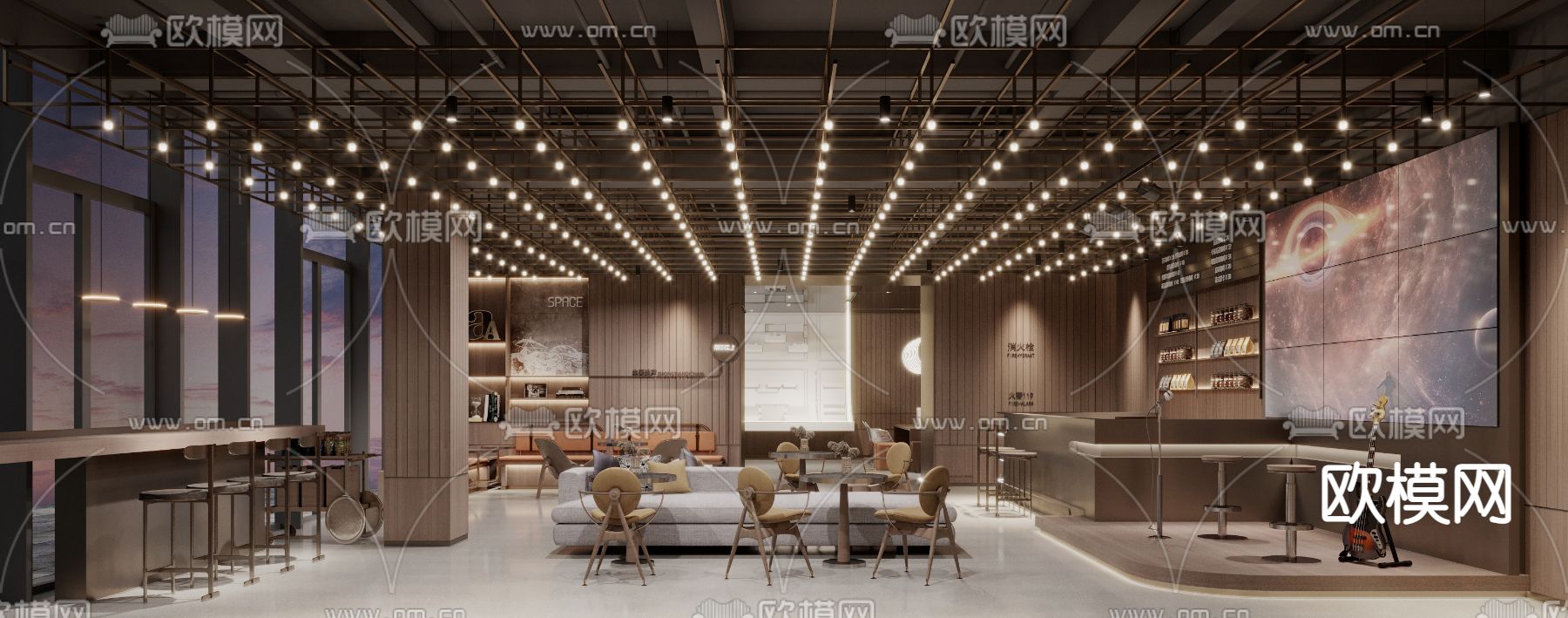 现代轻奢酒吧静吧3d模型下载（渲染图2）