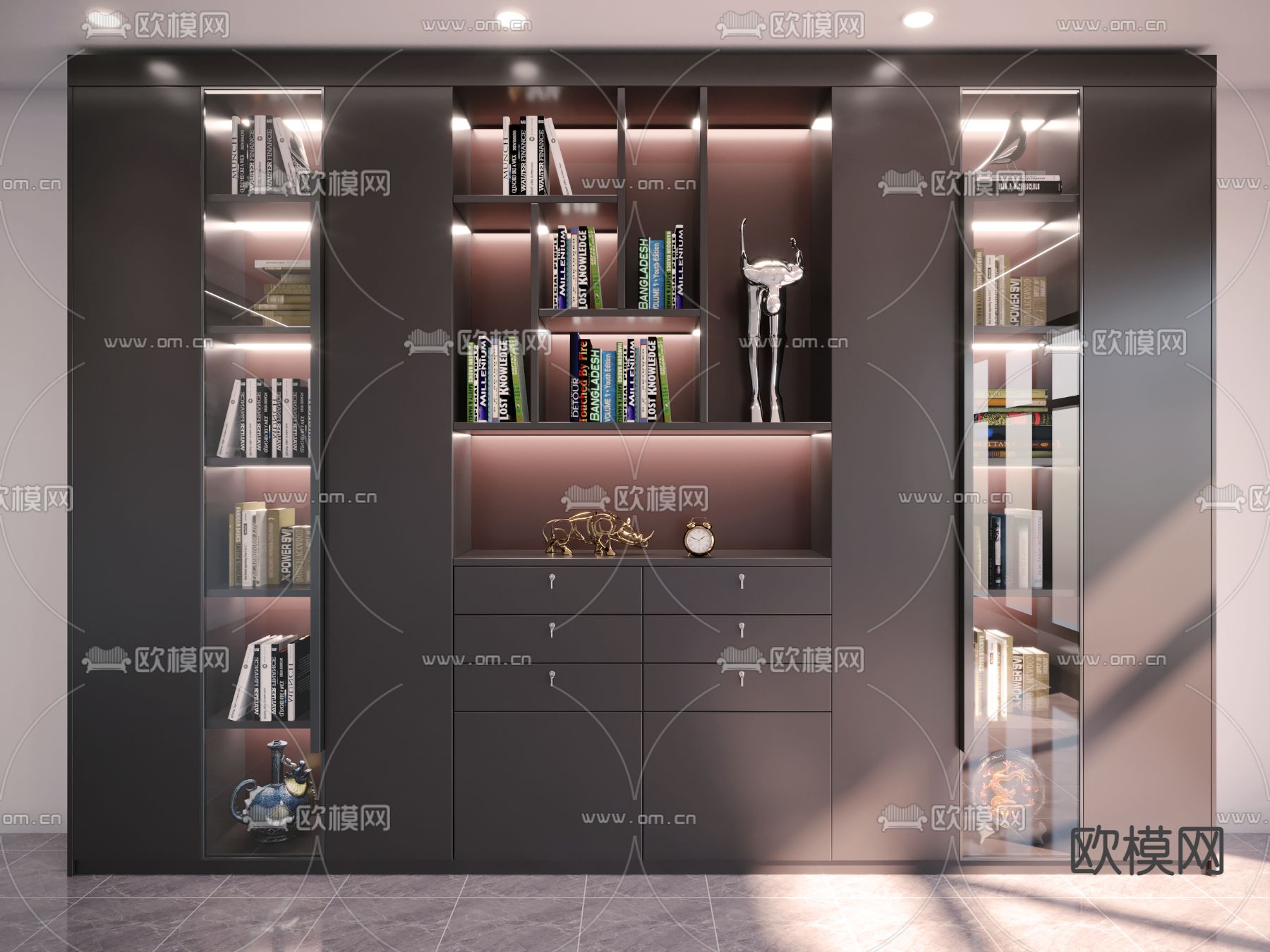 现代书柜3d模型下载_ID12094465_3dmax免费模型-欧模网