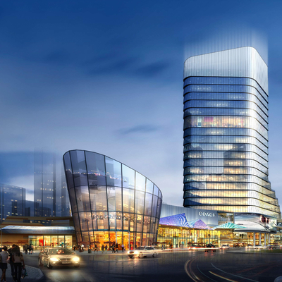 商业楼建筑外观夜景psd