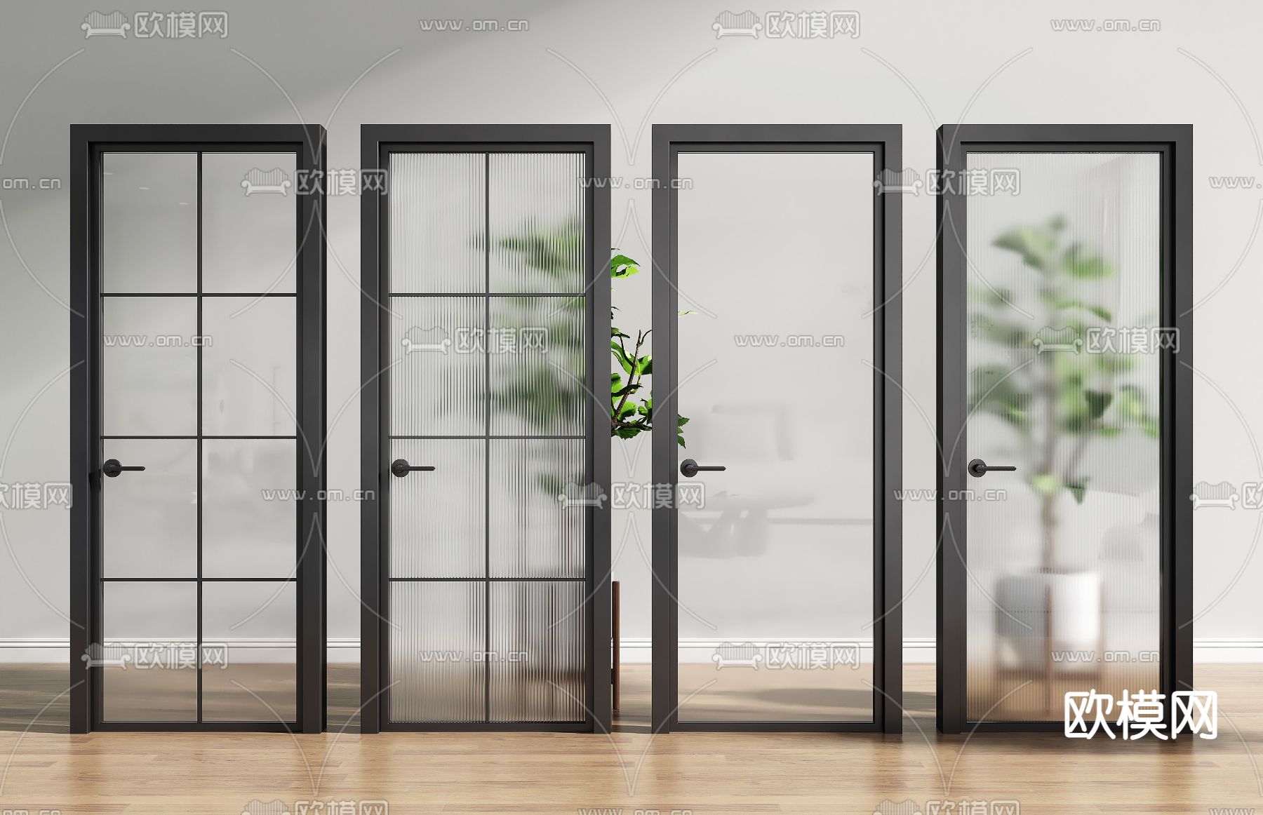 现代玻璃厨房门卫生间门3d模型