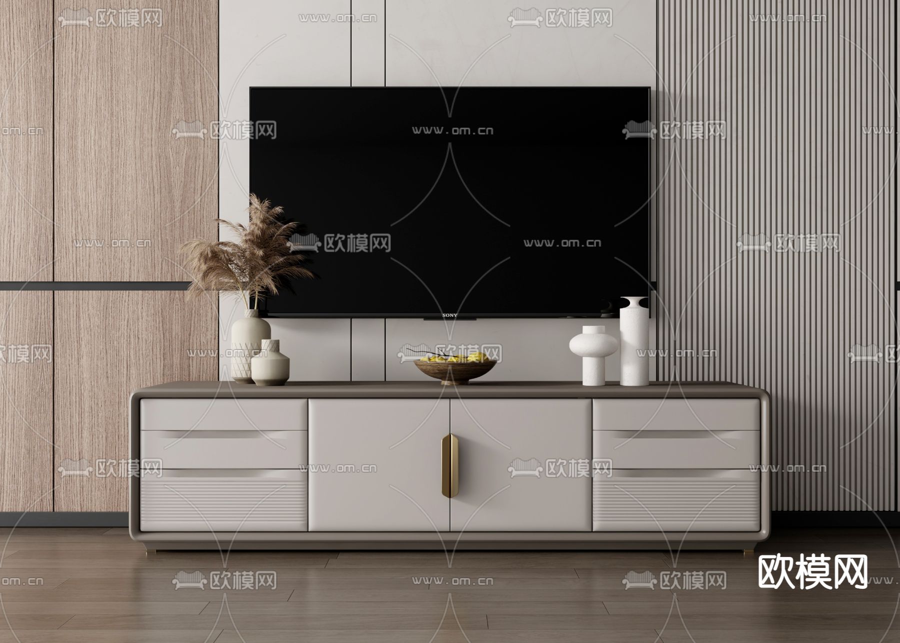 现代轻奢电视柜3d模型下载_ID12093956_3dmax免费模型-欧模网