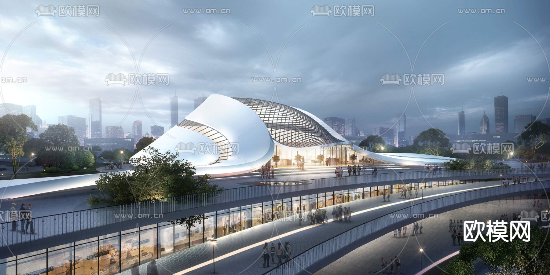 现代异形商业楼外观鸟瞰psd下载