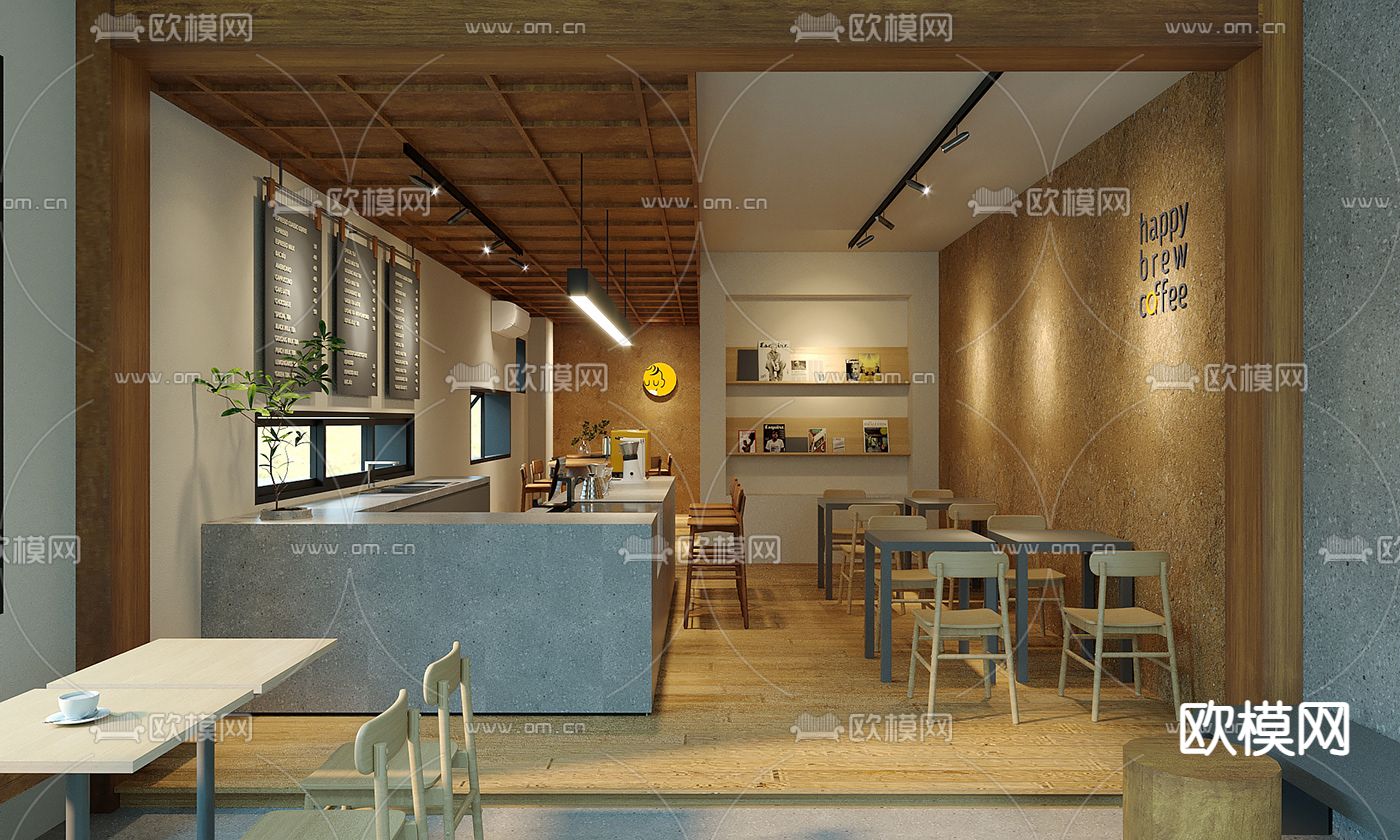 北欧简约创意咖啡厅免费3d模型下载