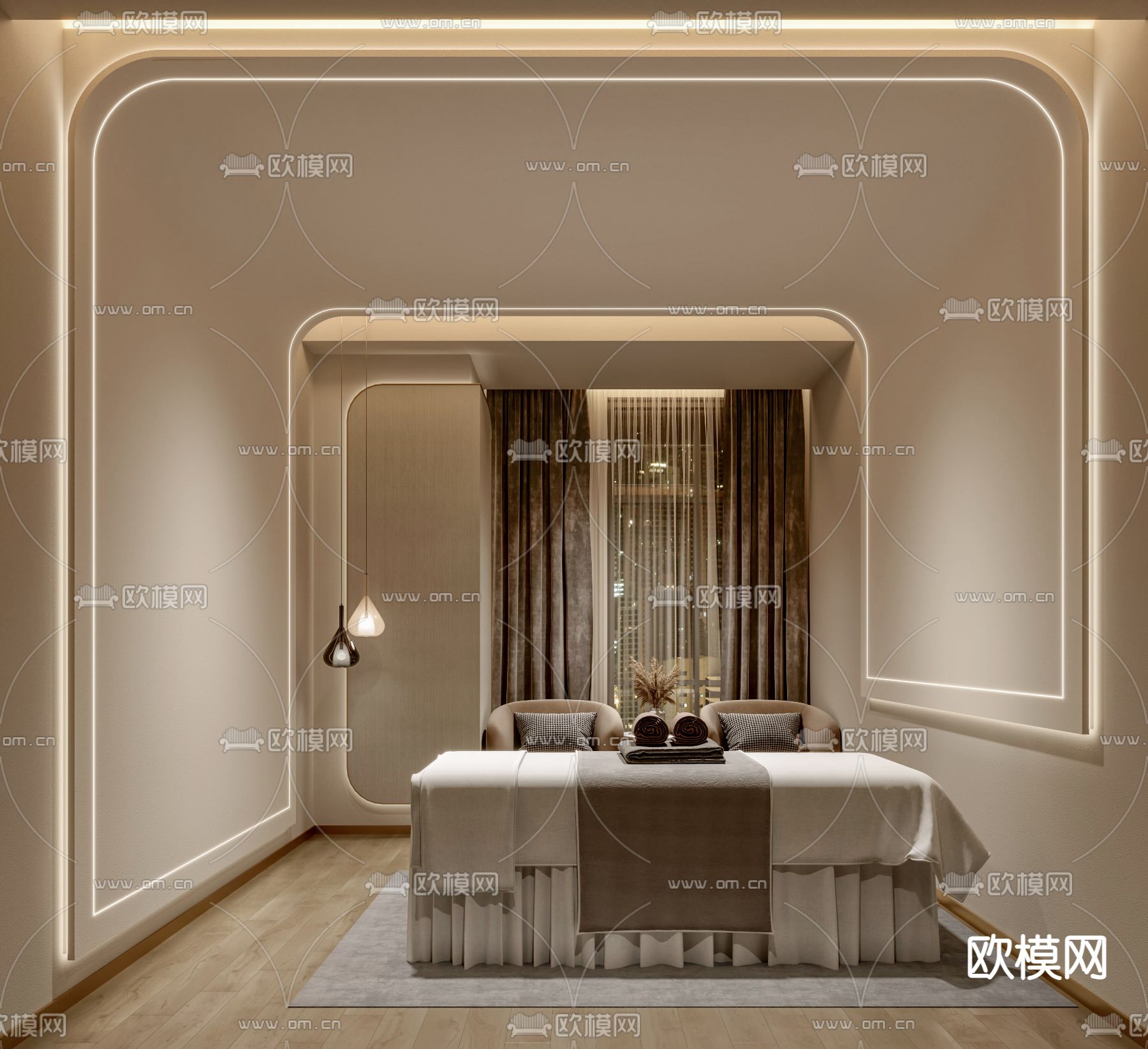 侘寂奶油风SPA单人护理房3d模型下载