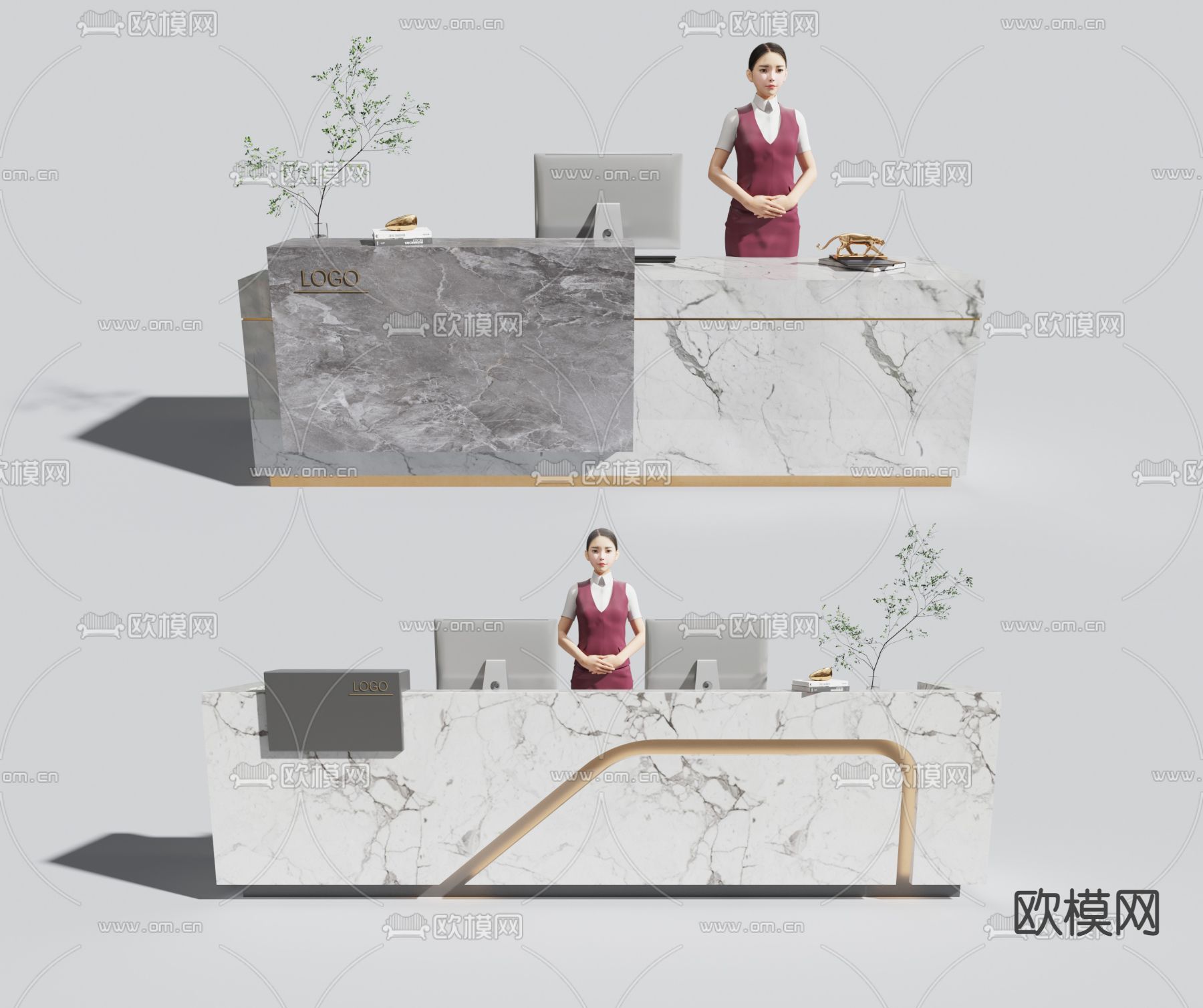 现代前台接待台收银台吧台3d模型下载