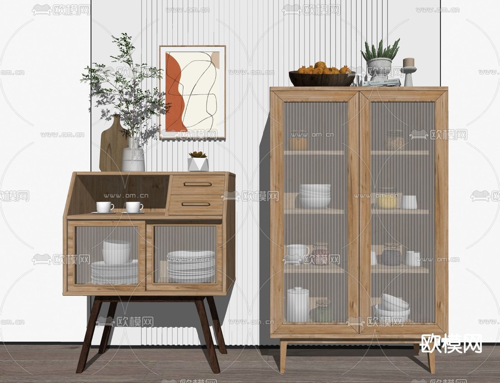 北欧长虹玻璃餐边柜su模型下载_ID12095777_sketchup模型下载-欧模网