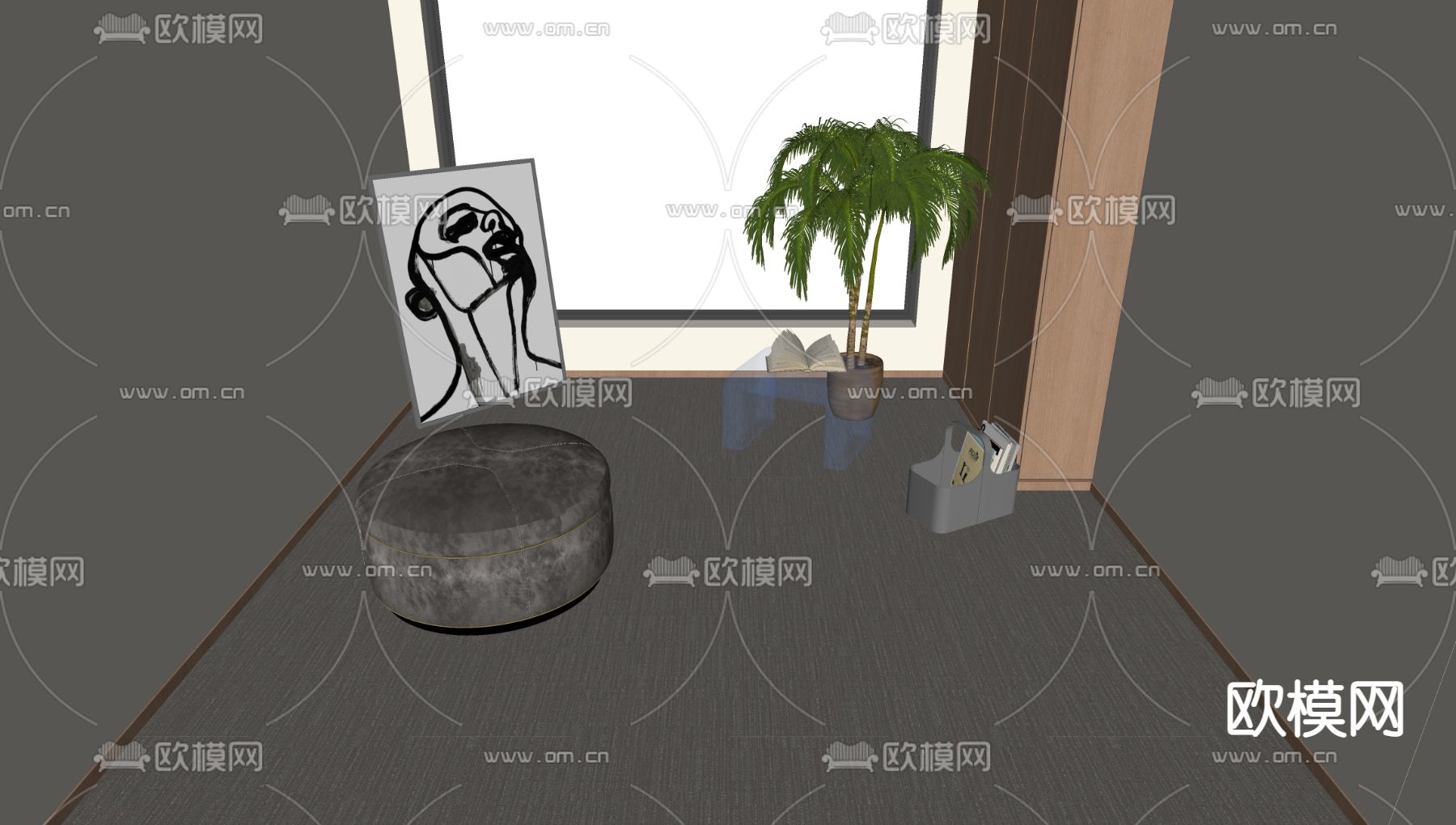 cassina 现代圆形脚踏su模型下载（渲染图3）