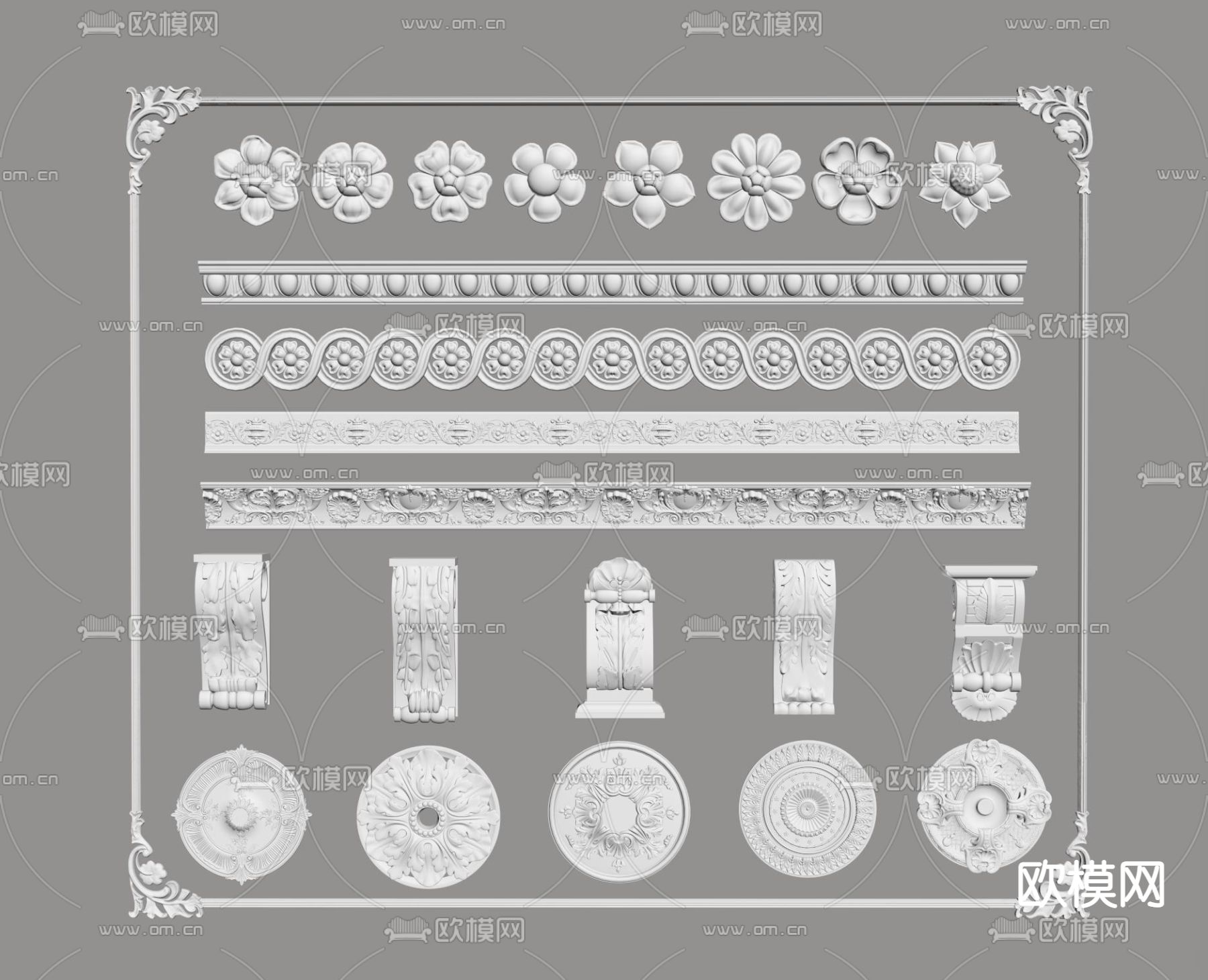 欧式石膏雕花线条su模型下载（渲染图2）