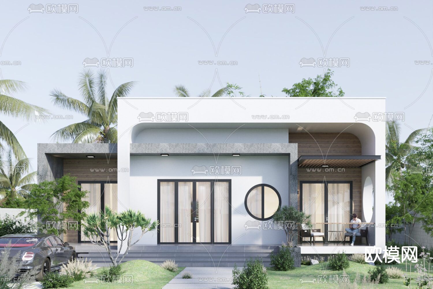 现代独栋别墅外观3d模型下载（渲染图1）