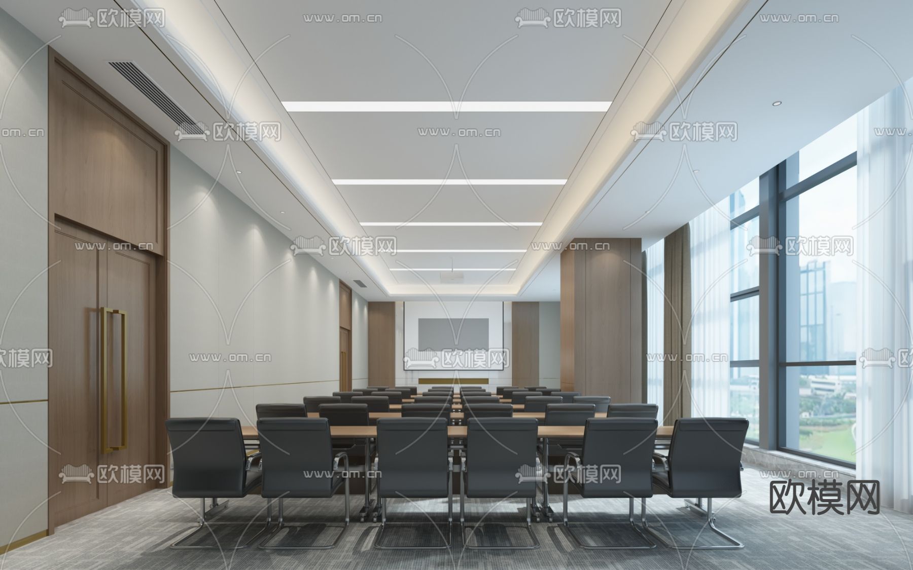现代会议室su模型下载（渲染图1）