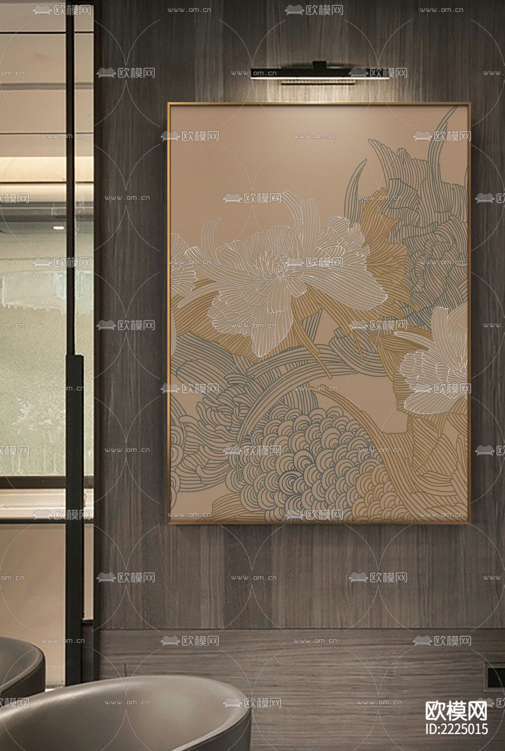 新中式菊花线条装饰画场景图