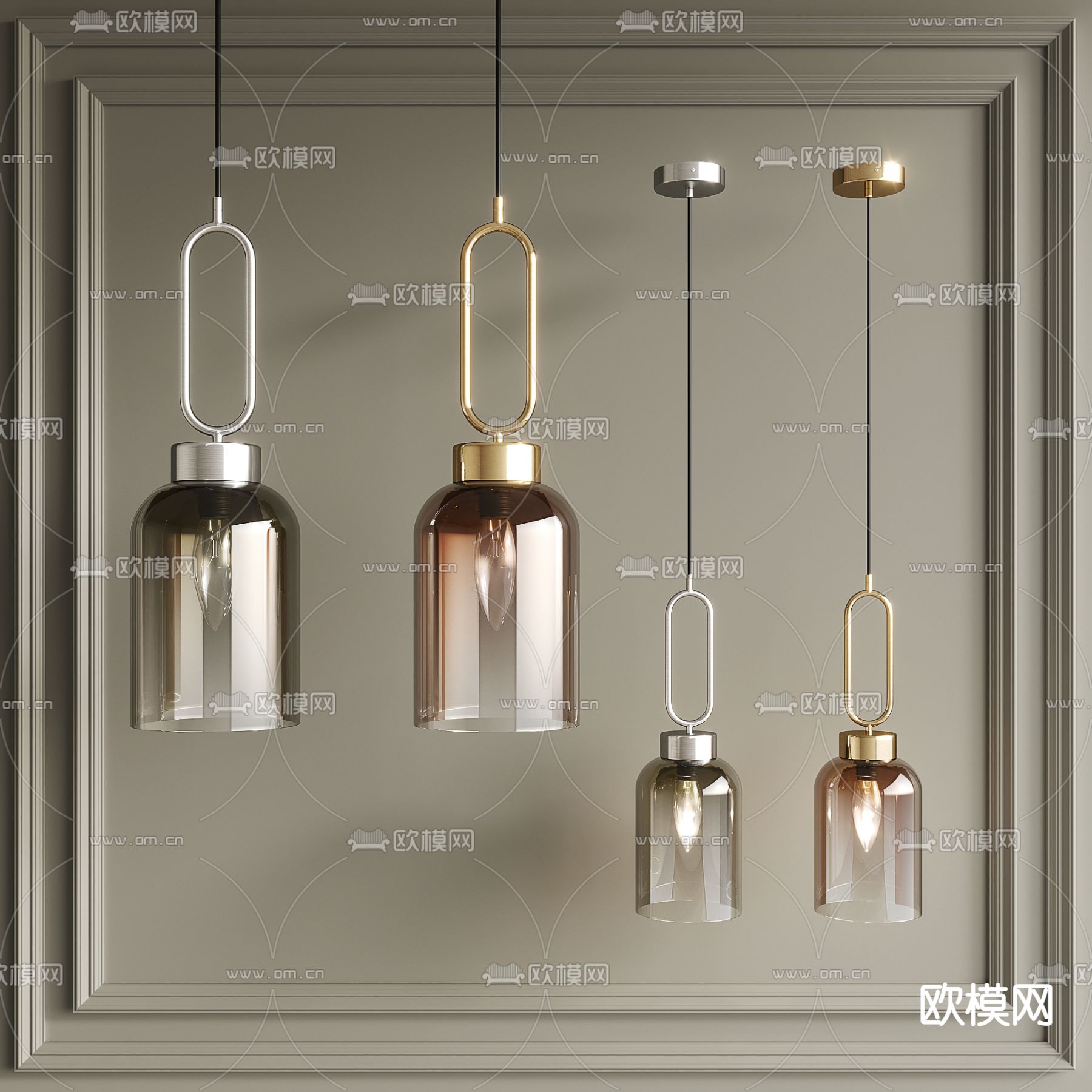 现代玻璃吊灯su模型下载（渲染图1）