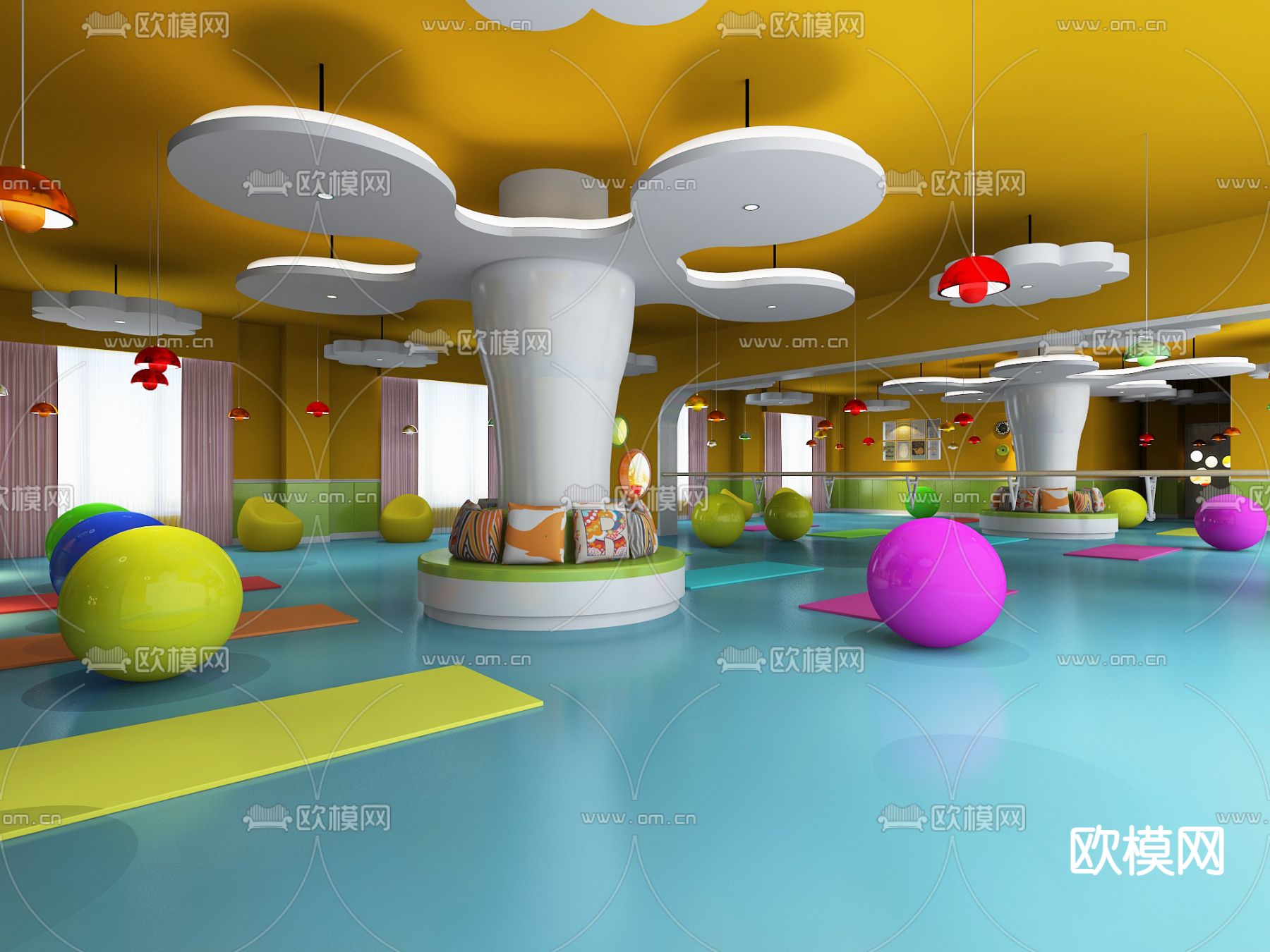 现代时尚瑜伽室3d模型下载