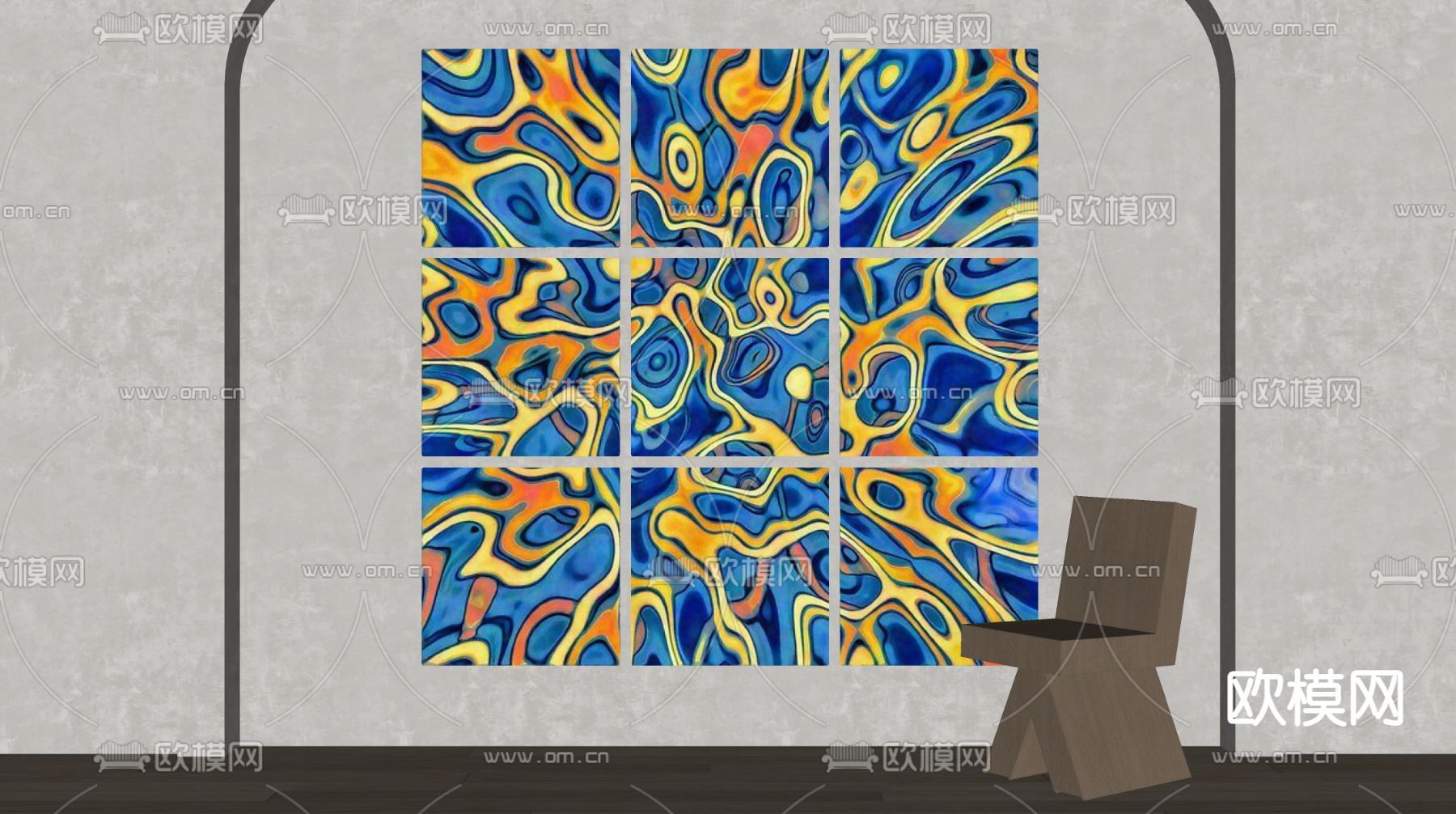 孟菲斯风抽象装饰画su模型下载（渲染图2）