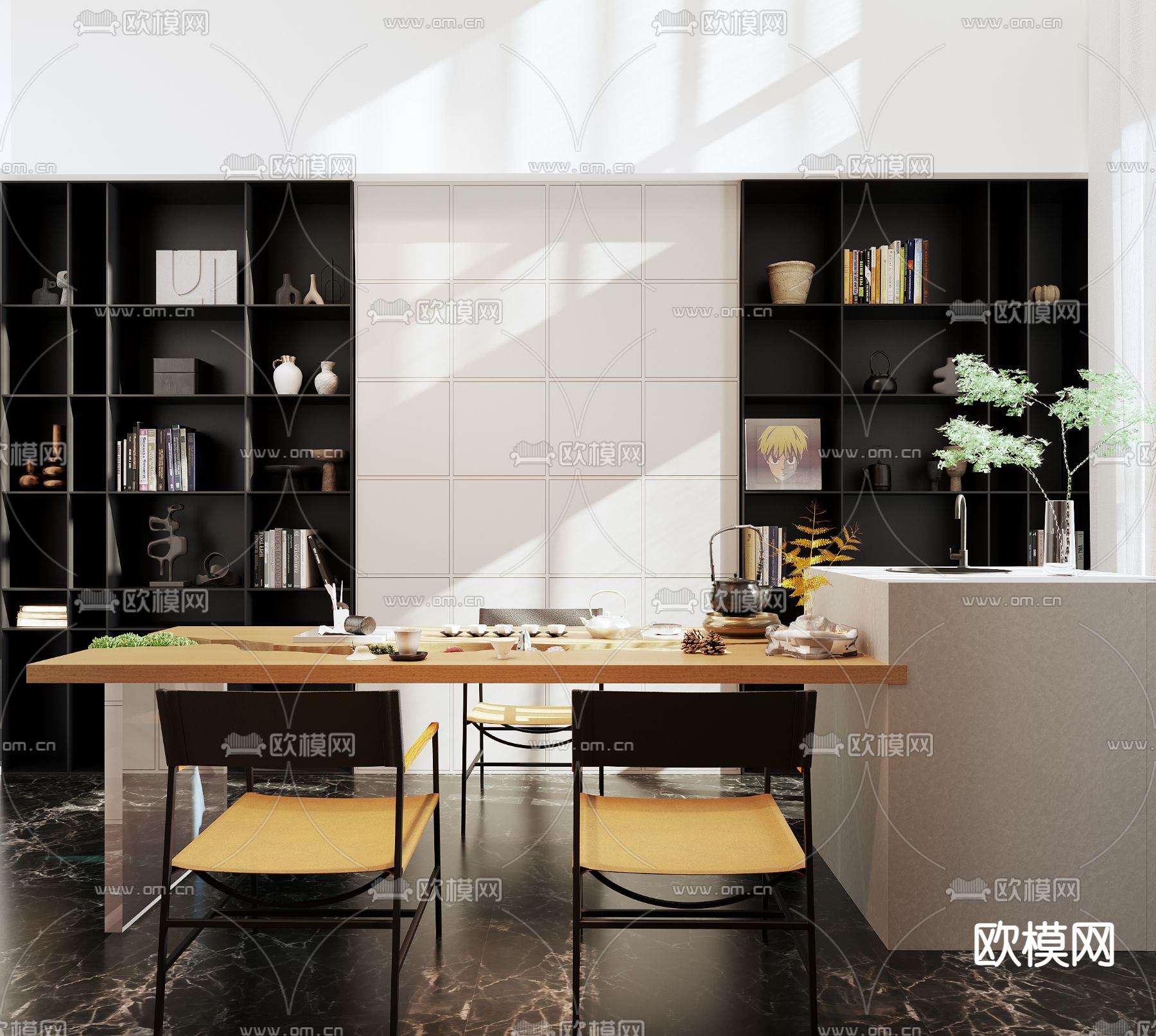 现代别墅大堂餐厅su模型下载（渲染图3）