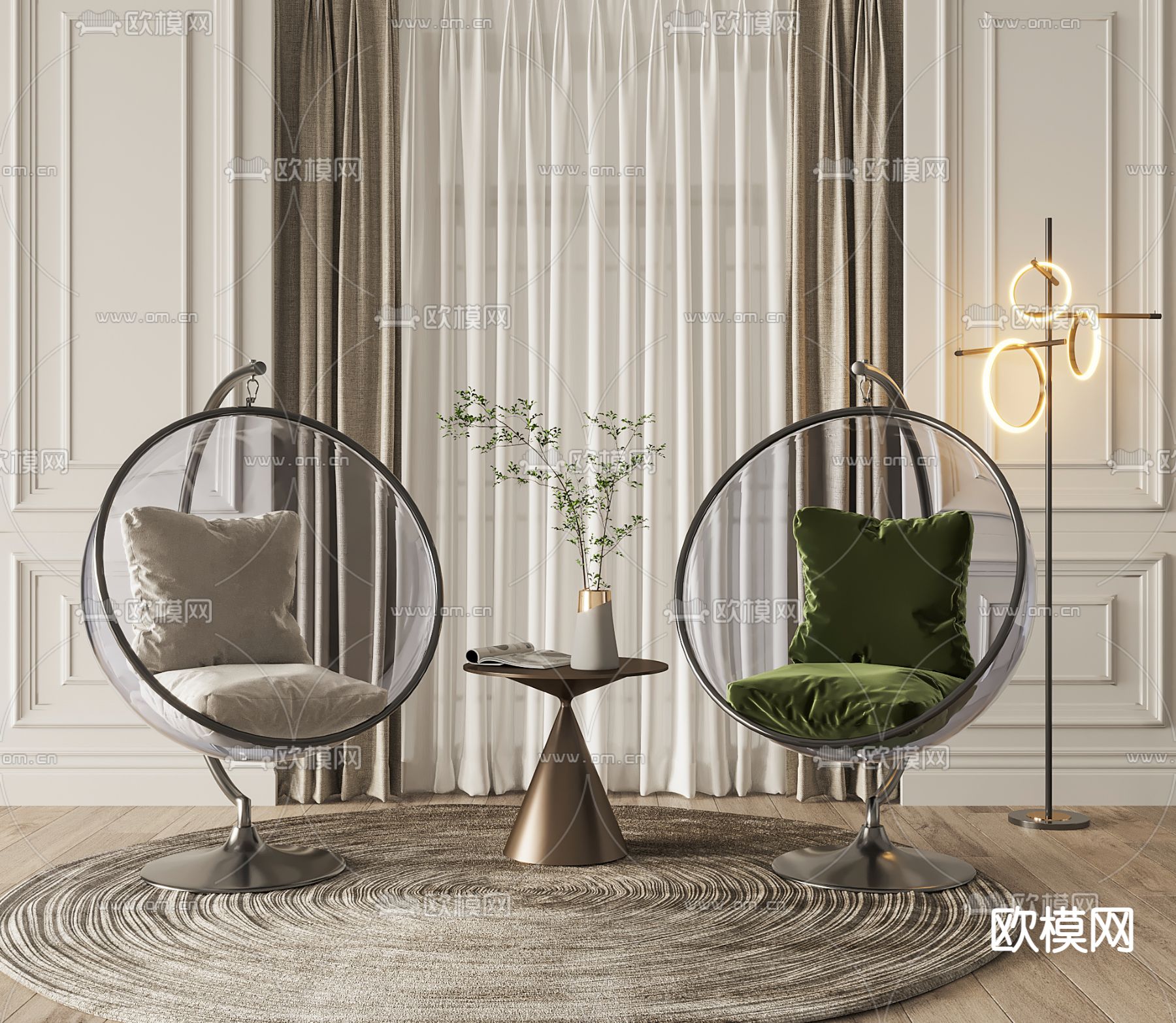 现代亚克力吊椅3d模型下载